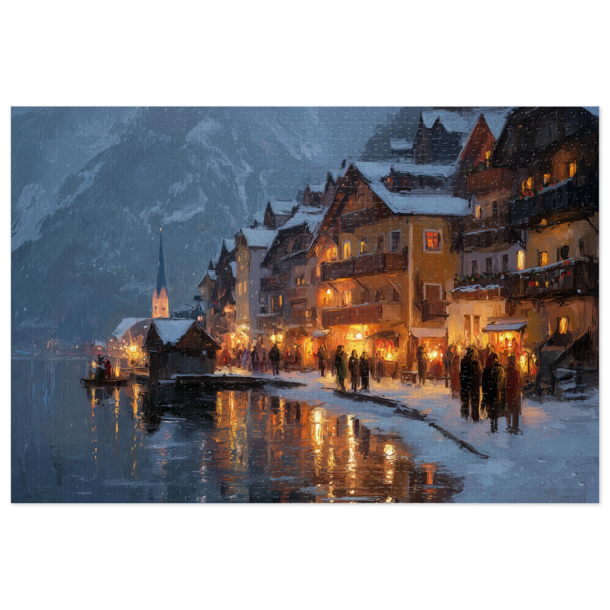 Hallstatt Christmas Puzzle, Personalized Gift Austria Festive Market, Travel Keepsake, Family Holiday Souvenir