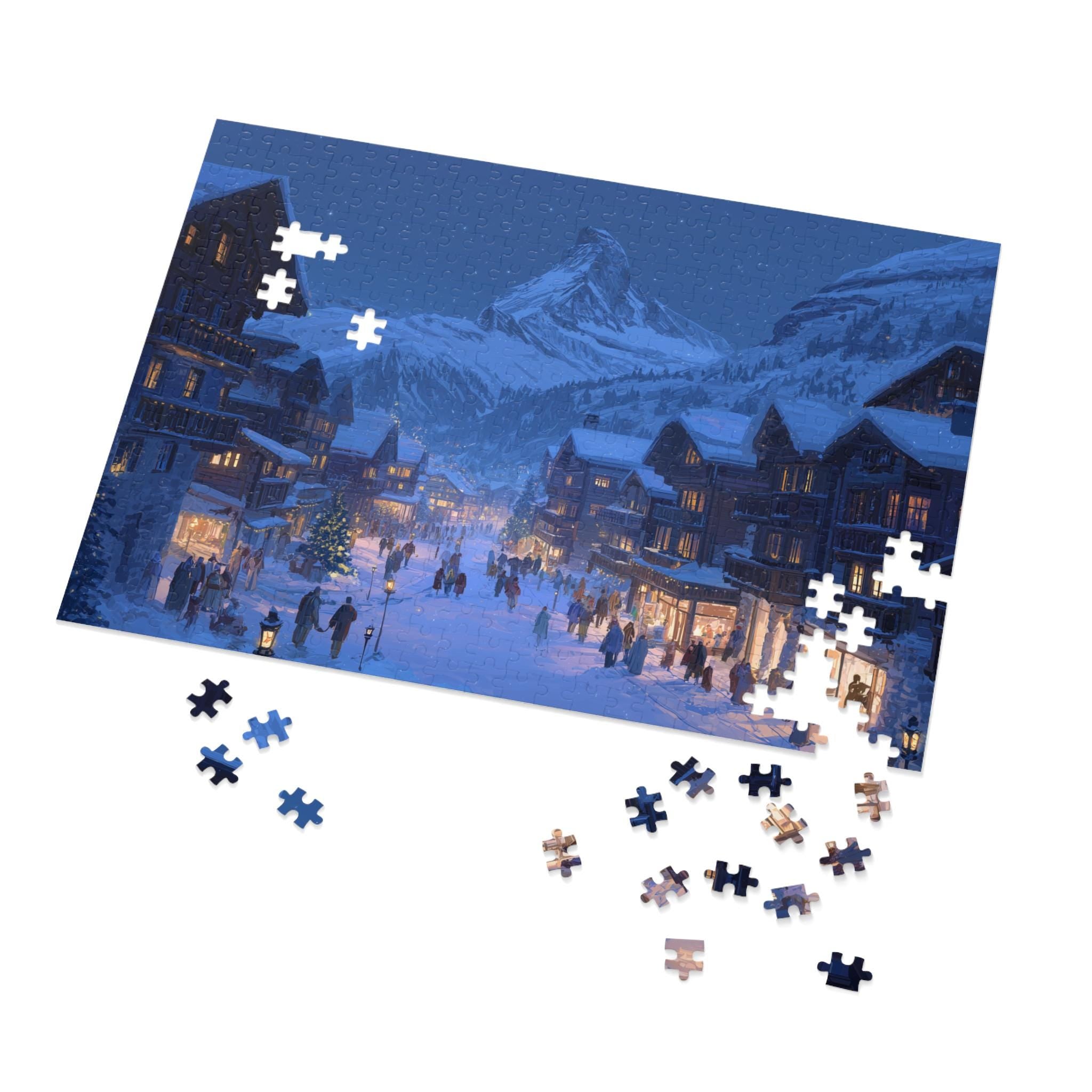 Zermatt Switzerland Christmas Puzzle, Personalized Gift Festive Market, Travel Keepsake, Family Holiday Souvenir