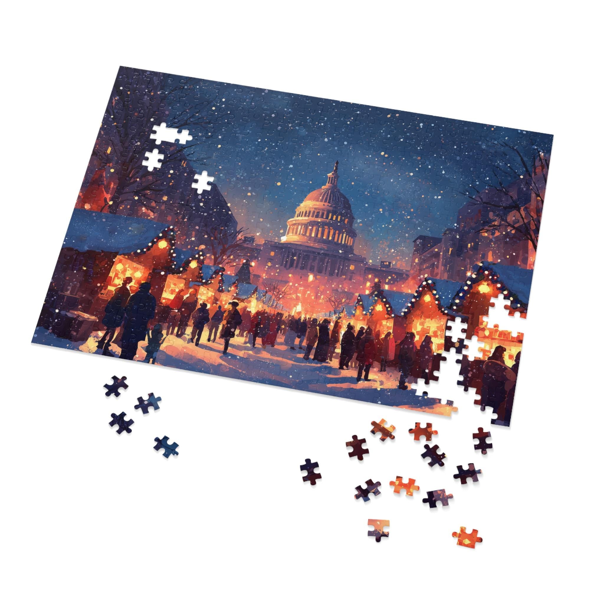 Washington DC US Christmas Puzzle, Personalized Gift Festive Market, Travel Keepsake, Family Holiday Souvenir