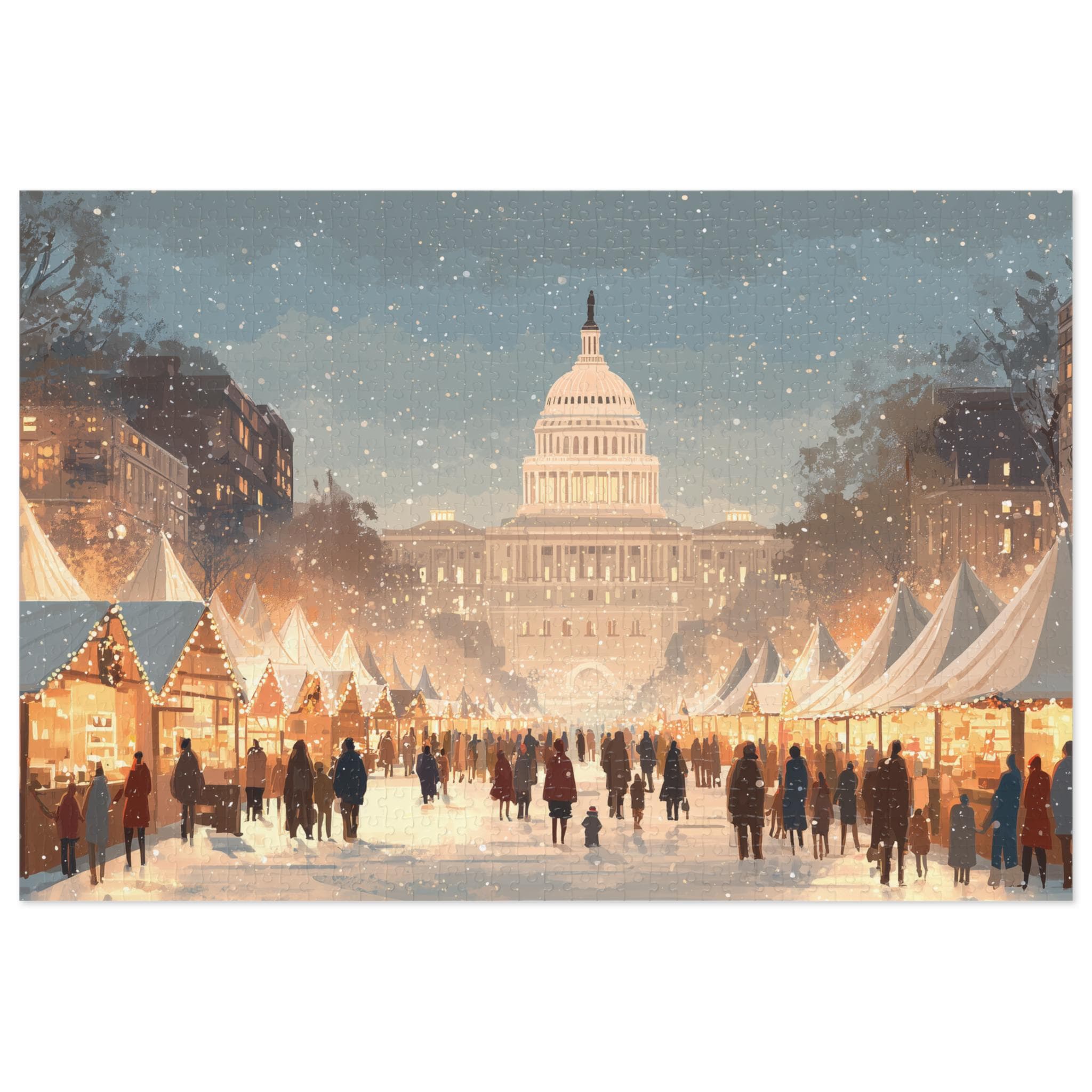 Washington DC Christmas Puzzle, Personalized Gift Festive Market, Travel Keepsake, Family Holiday Souvenir