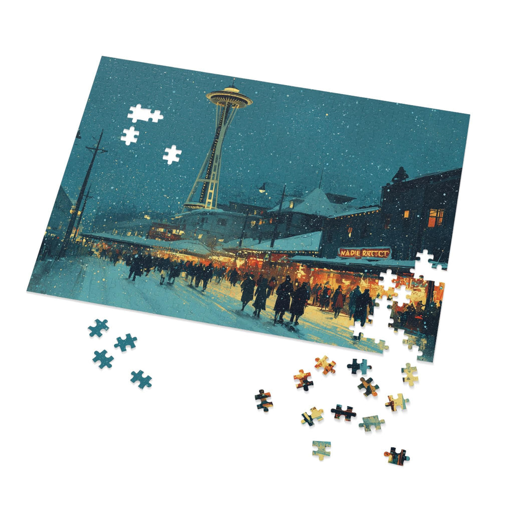 Seattle Washington Christmas Puzzle, Personalized Gift Festive Market, Travel Keepsake, Family Holiday Souvenir