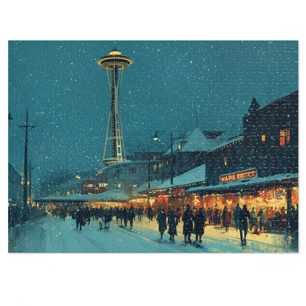 Seattle Washington Christmas Puzzle, Personalized Gift Festive Market, Travel Keepsake, Family Holiday Souvenir