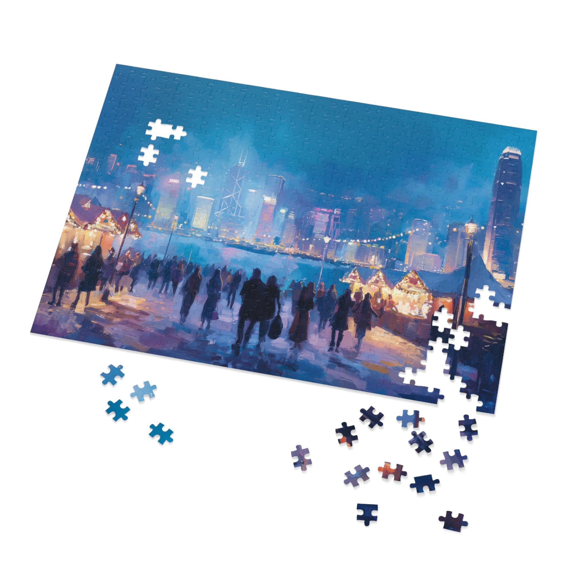 Hong_Kong Christmas Puzzle, Personalized Gift Festive Market, Travel Keepsake, Family Holiday Souvenir