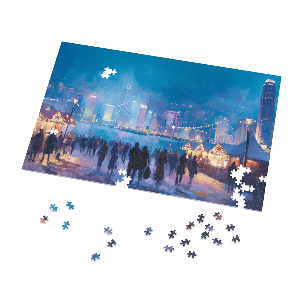 Hong_Kong Christmas Puzzle, Personalized Gift Festive Market, Travel Keepsake, Family Holiday Souvenir