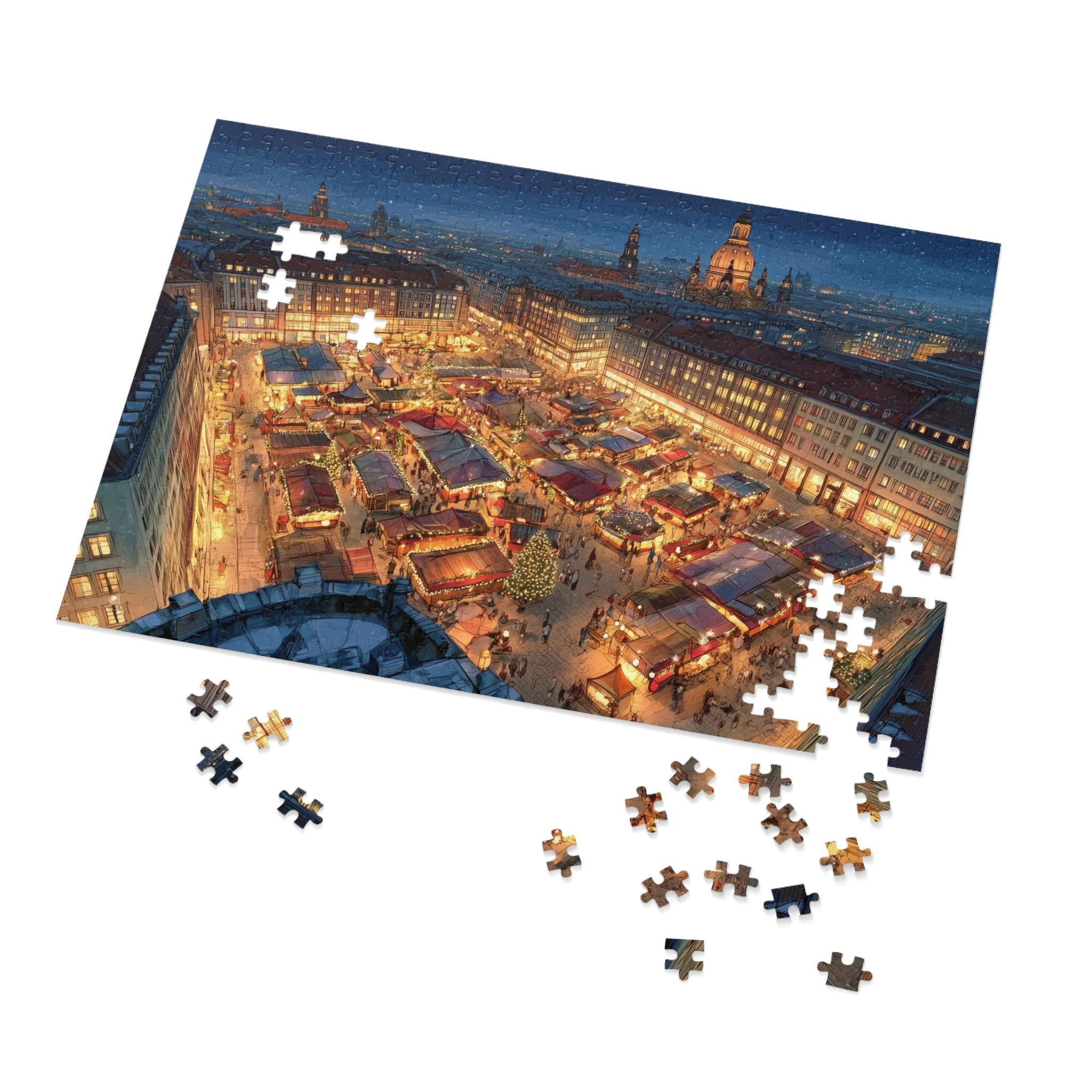 Dresdens Striezelmarkt Germany Christmas Puzzle, Personalized Gift Festive Market, Travel Keepsake, Family Holiday Souvenir