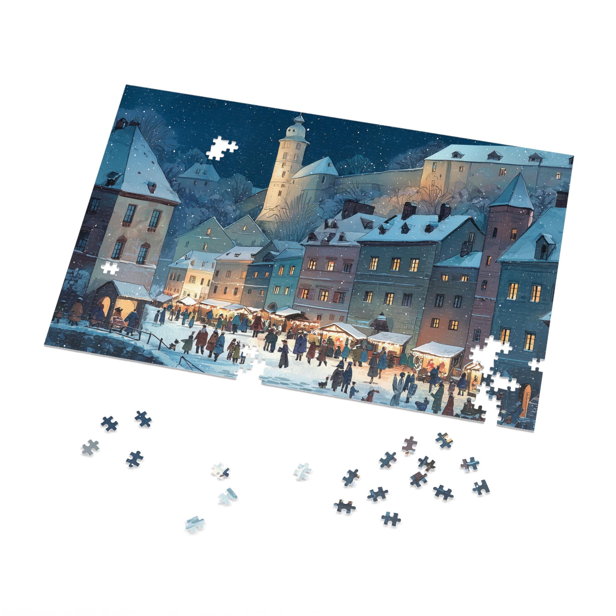 Cesky Krumlov Czech Republic Christmas Puzzle, Personalized Gift Festive Market, Travel Keepsake, Family Holiday Souvenir