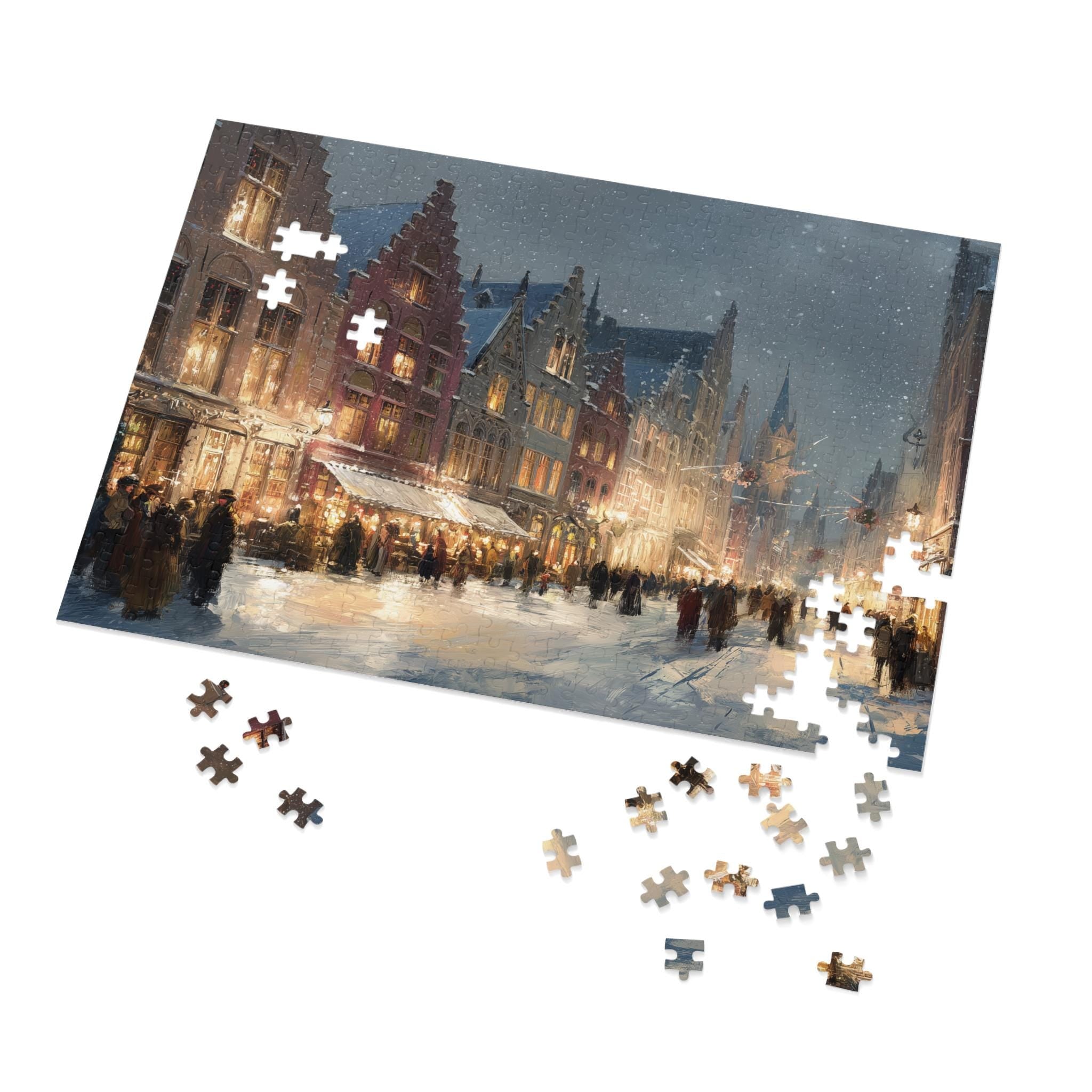 Bruges Belgium Christmas Puzzle, Personalized Gift Festive Market, Travel Keepsake, Family Holiday Souvenir