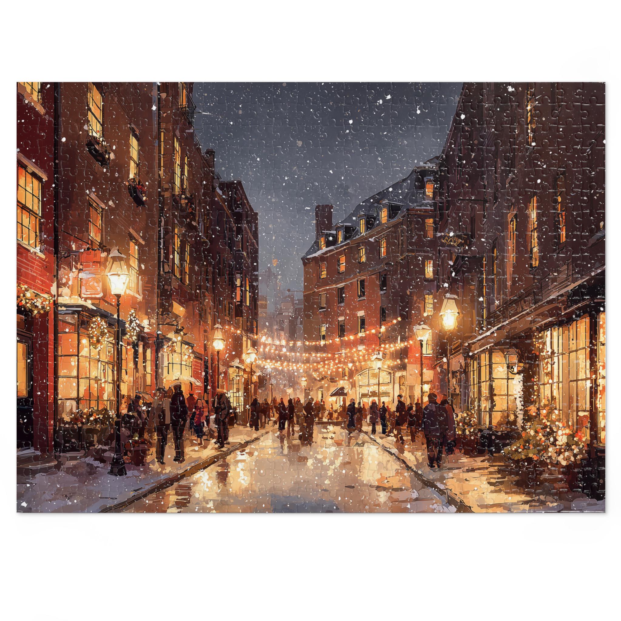 Boston Massachusetts Christmas Puzzle, Personalized Gift Festive Market, Travel Keepsake, Family Holiday Souvenir