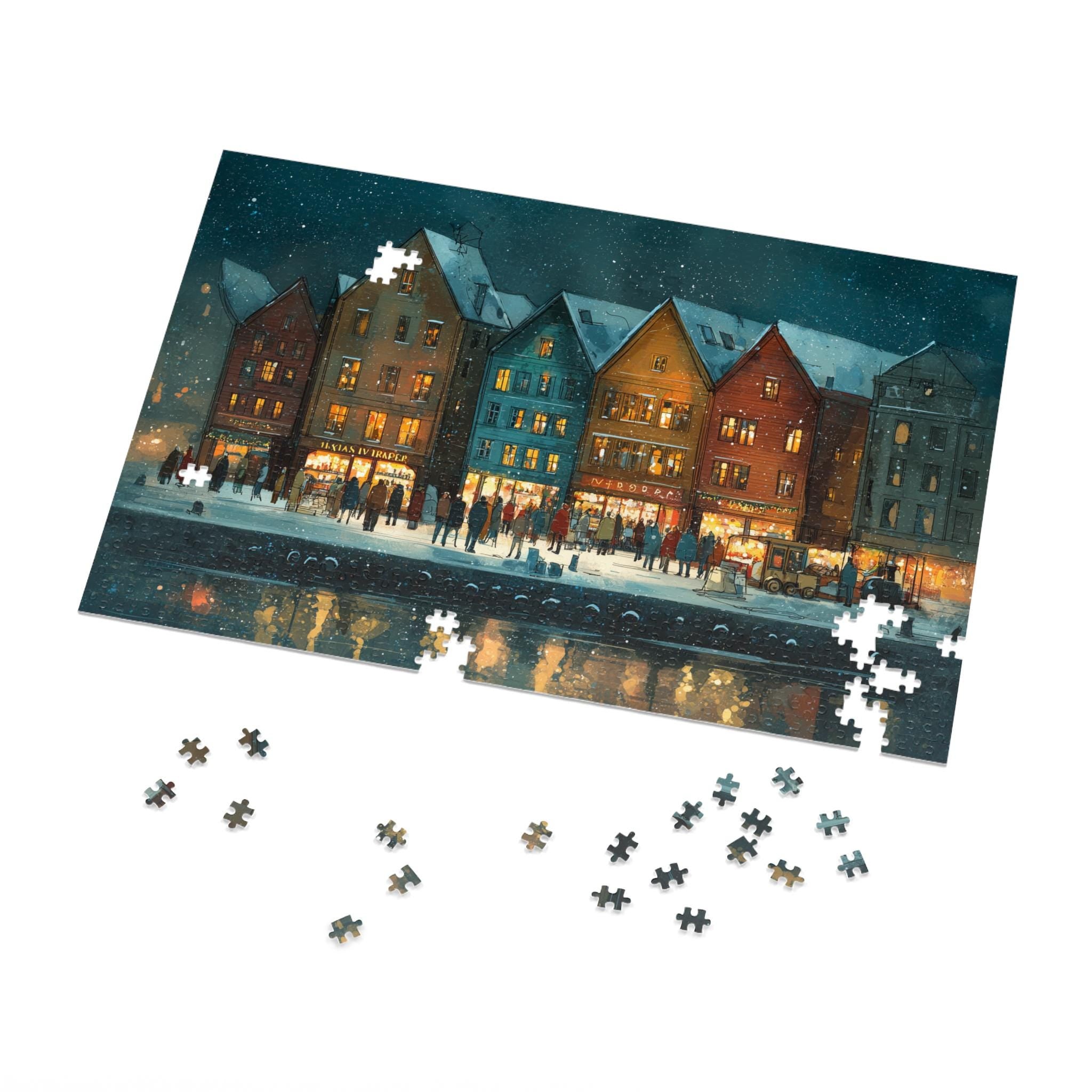 Bergen Norway Christmas Puzzle, Personalized Gift Festive Market, Travel Keepsake, Family Holiday Souvenir