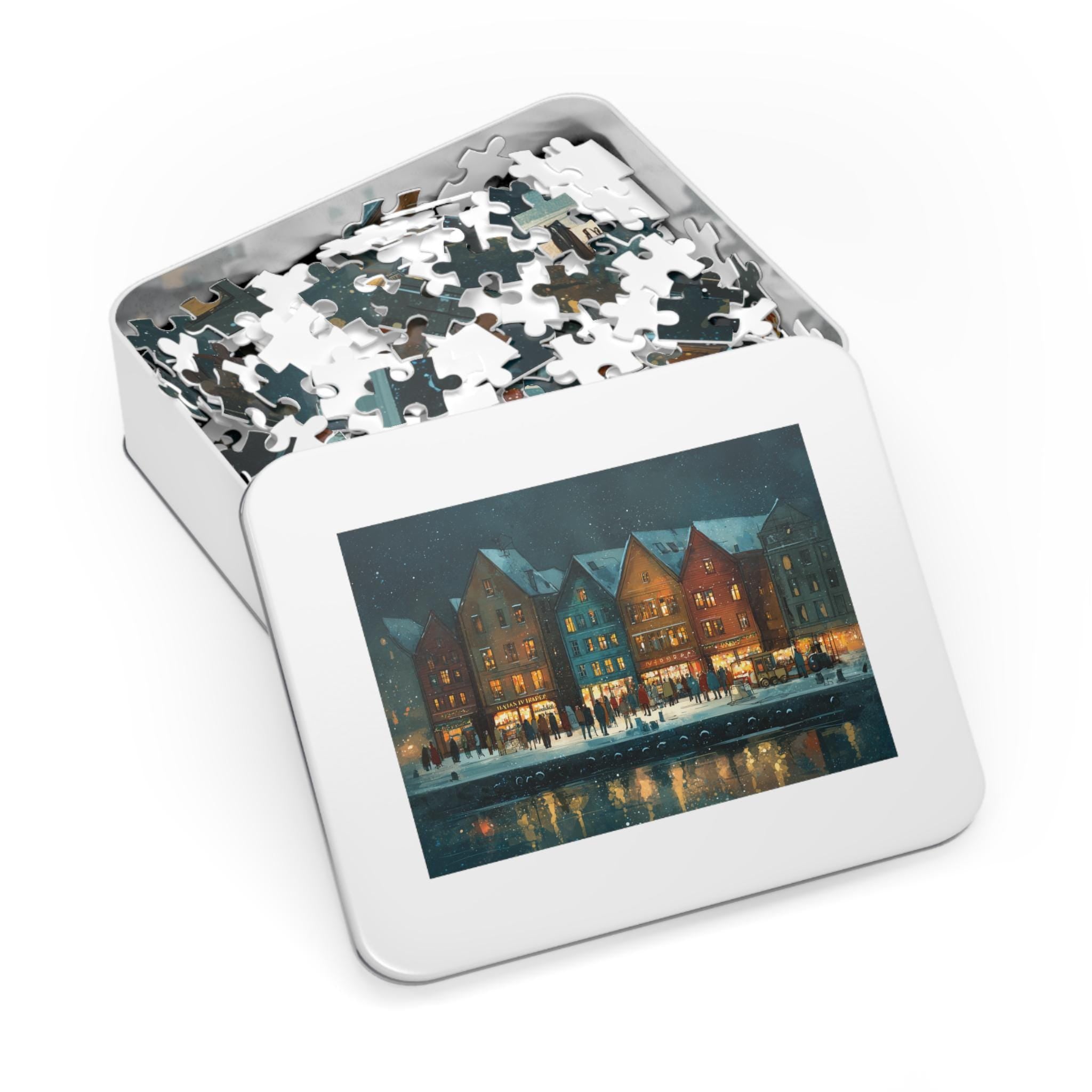 Bergen Norway Christmas Puzzle, Personalized Gift Festive Market, Travel Keepsake, Family Holiday Souvenir