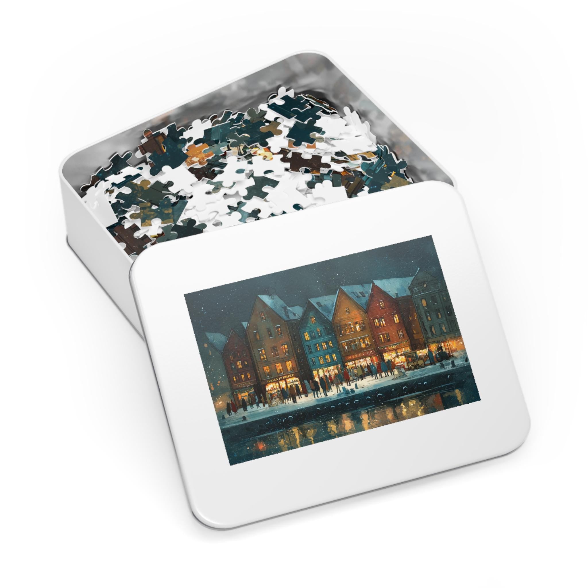 Bergen Norway Christmas Puzzle, Personalized Gift Festive Market, Travel Keepsake, Family Holiday Souvenir