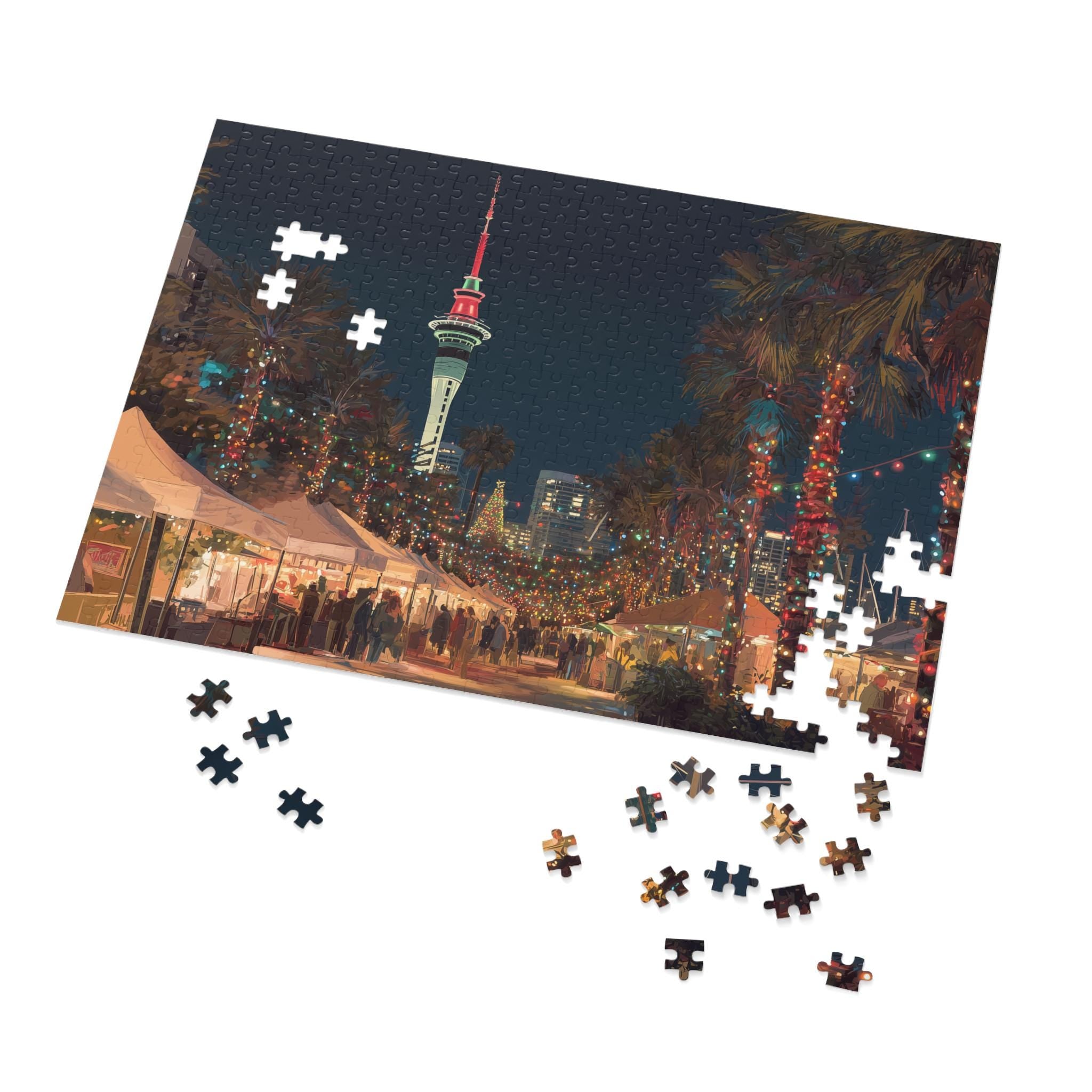 Auckland New Zealand Christmas Puzzle, Personalized Gift Festive Market, Travel Keepsake, Family Holiday Souvenir
