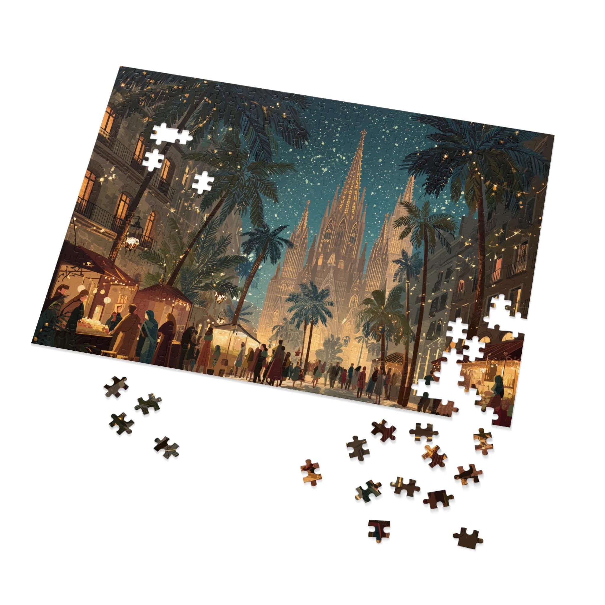 Barcelona Spain Christmas Puzzle, Personalized Gift Festive Market, Travel Keepsake, Family Holiday Souvenir