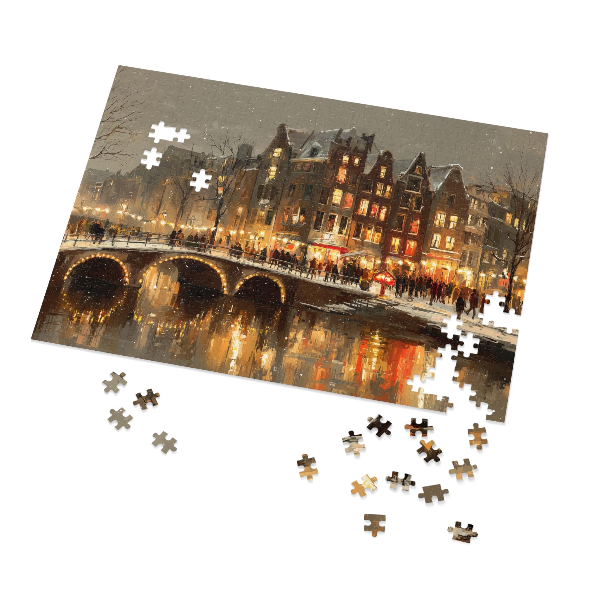 Amsterdam Netherlands Christmas Puzzle, Personalized Gift Festive Market, Travel Keepsake, Family Holiday Souvenir
