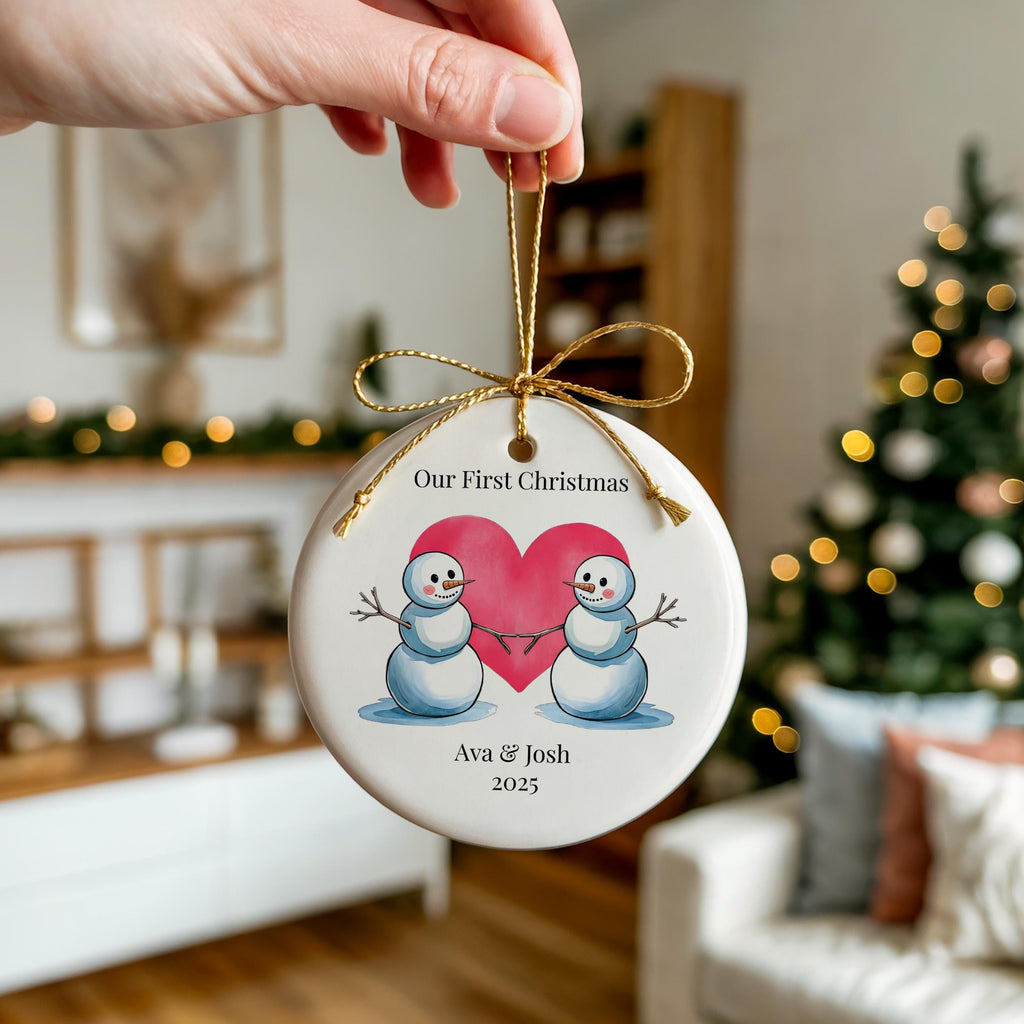 Snowman Couple Ornament, Personalized Our First Christmas Together Bauble, Custom New Couple gift Xmas