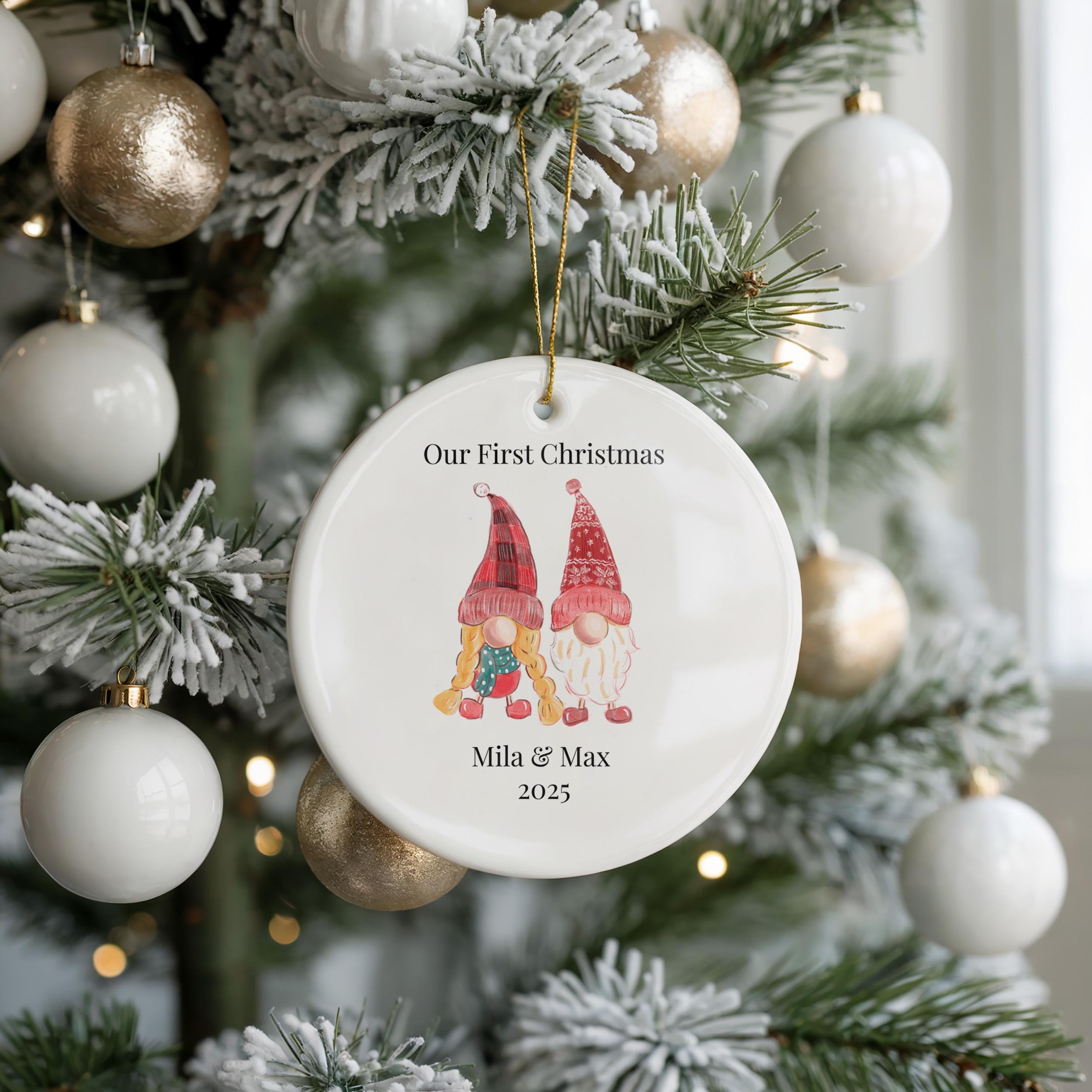 Personalized Gnome Ornament Our First Christmas Together, Custom Bauble New Couple gift Xmas