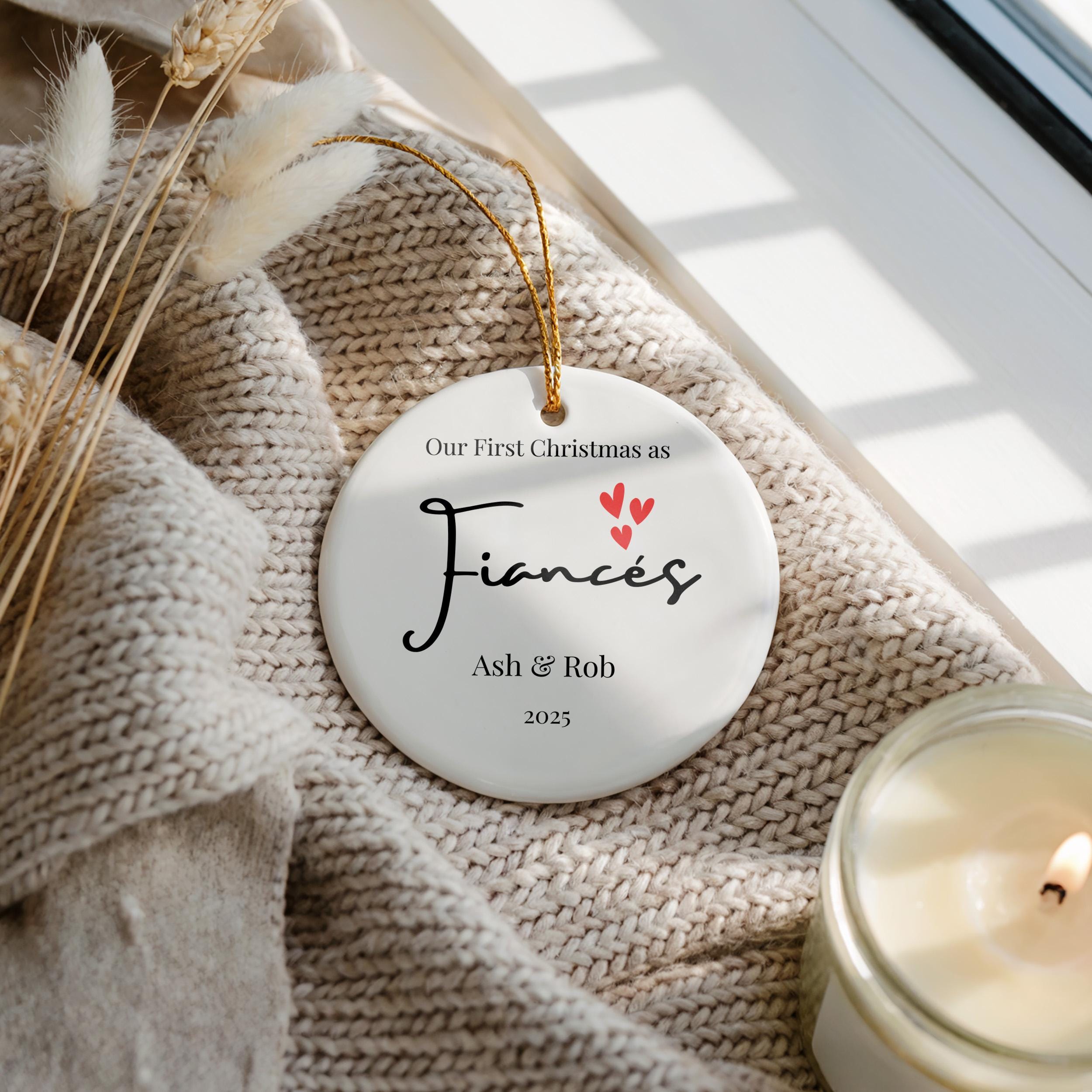 Fiance Ornament, Mr Mrs Ornament, First Christmas Personalized Couple Bauble, Custom Gift new wed Xmas