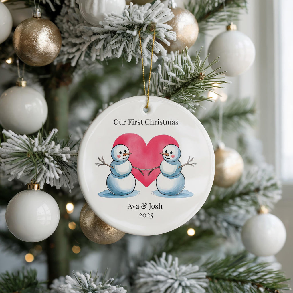 Snowman Couple Ornament, Personalized Our First Christmas Together Bauble, Custom New Couple gift Xmas