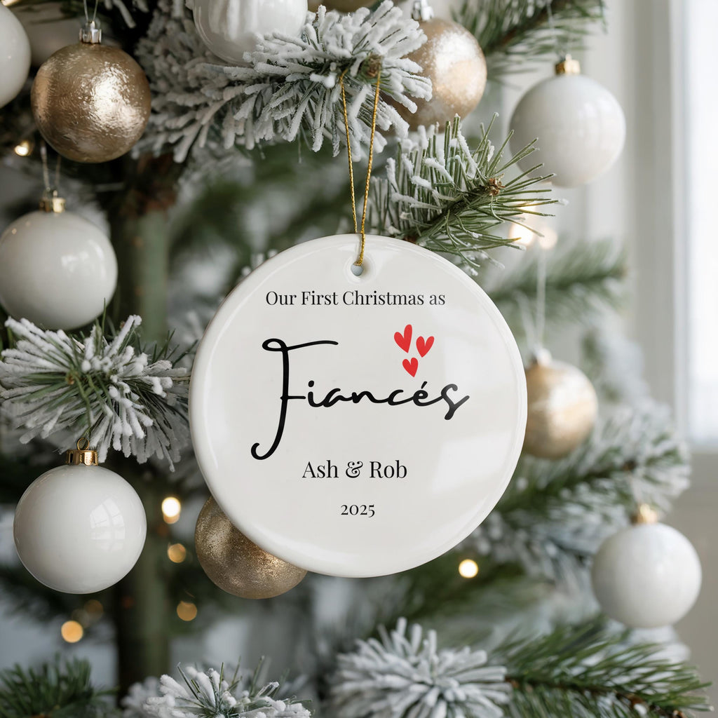 Fiance Ornament, Mr Mrs Ornament, First Christmas Personalized Couple Bauble, Custom Gift new wed Xmas