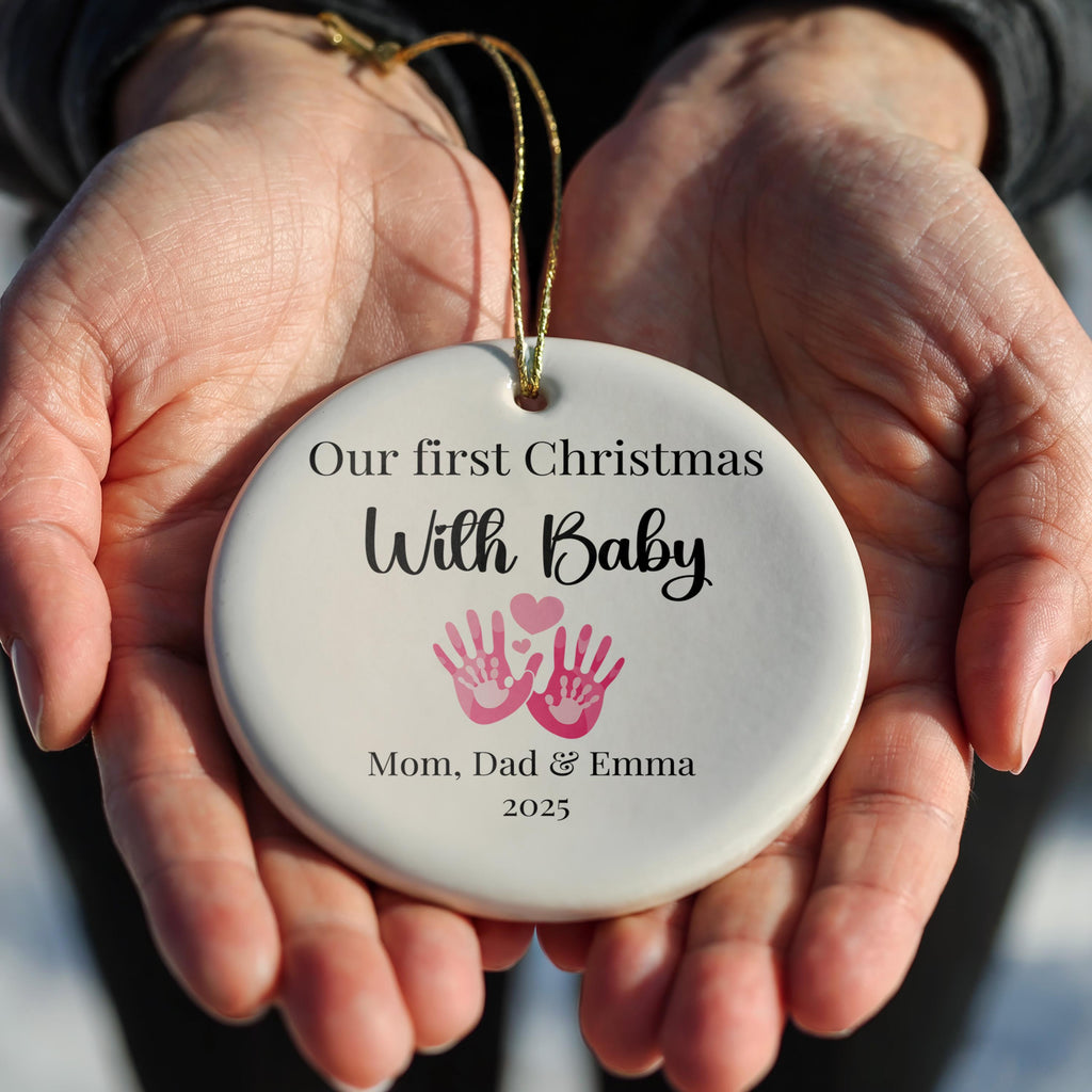 First Christmas Parent Ornament, personalized First baby gift, Custom Family Bauble Xmas Decor