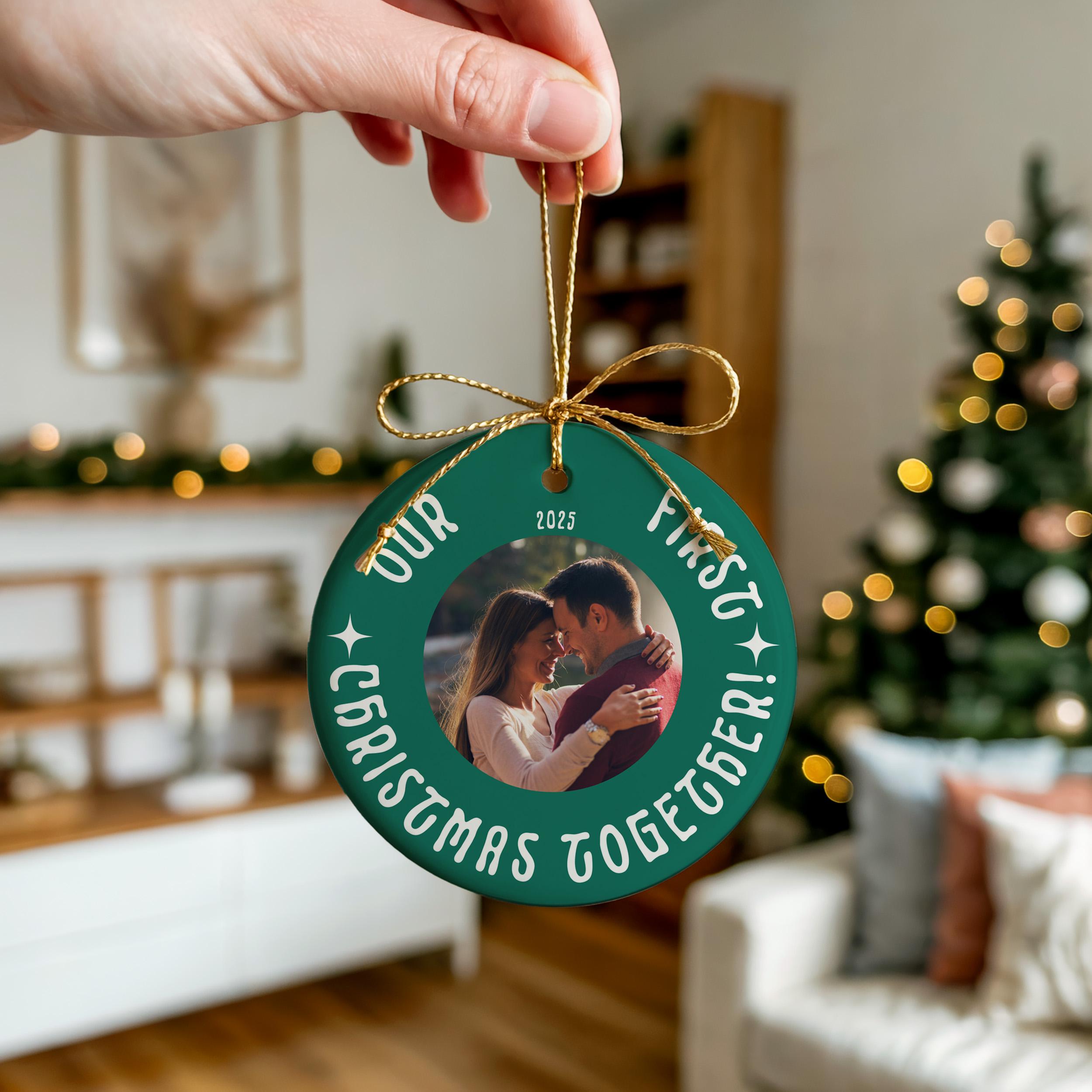 Personalized Couple photo ornament, Custom Christmas gift Bauble Wedding Keepsake Newly Wed