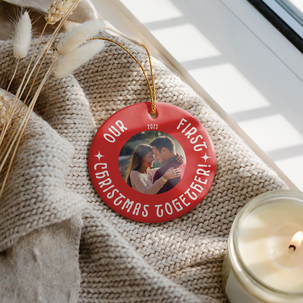Couple photo ornament, Personalized Christmas gift, Custom Bauble Wedding Keepsake Newly Wed
