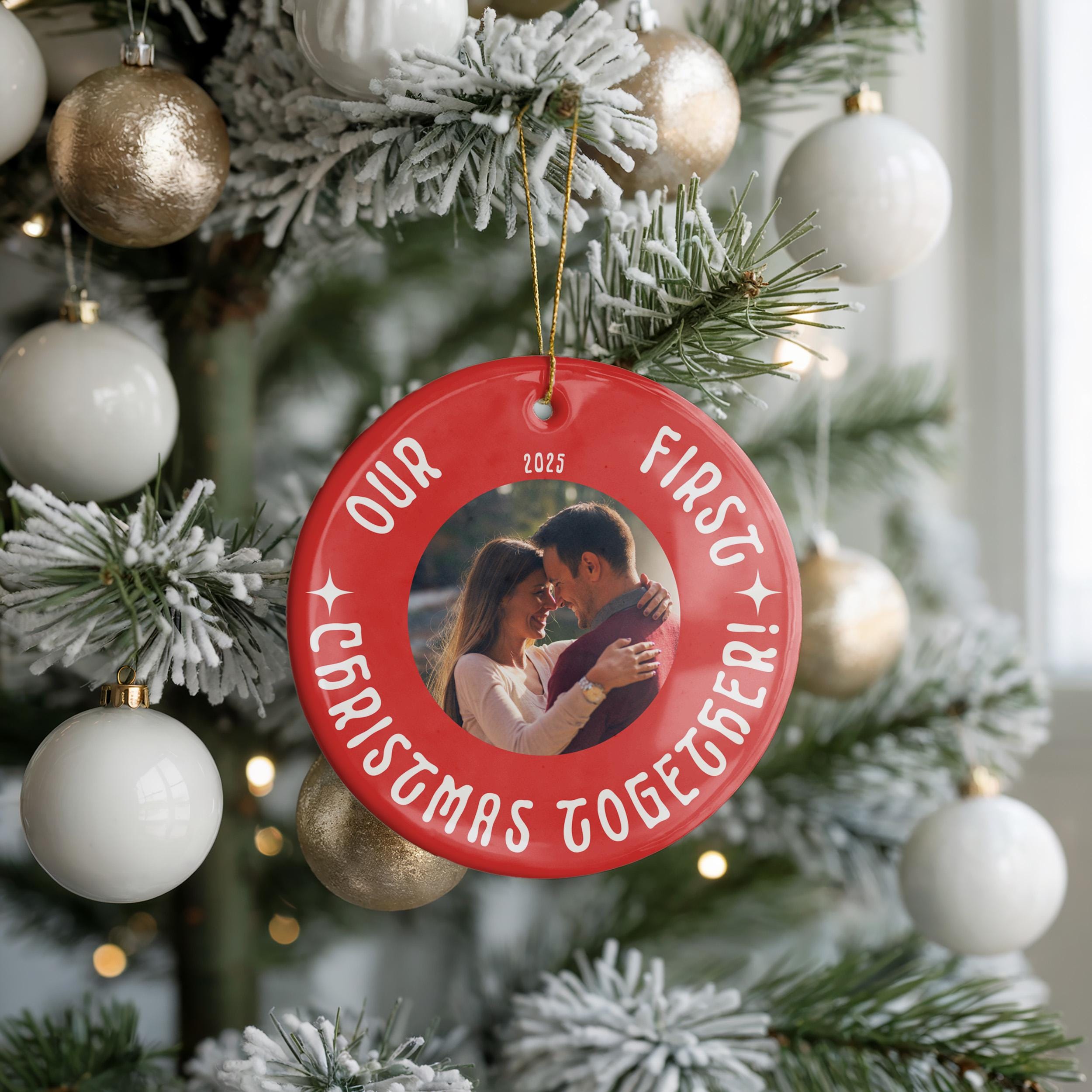 Couple photo ornament, Personalized Christmas gift, Custom Bauble Wedding Keepsake Newly Wed