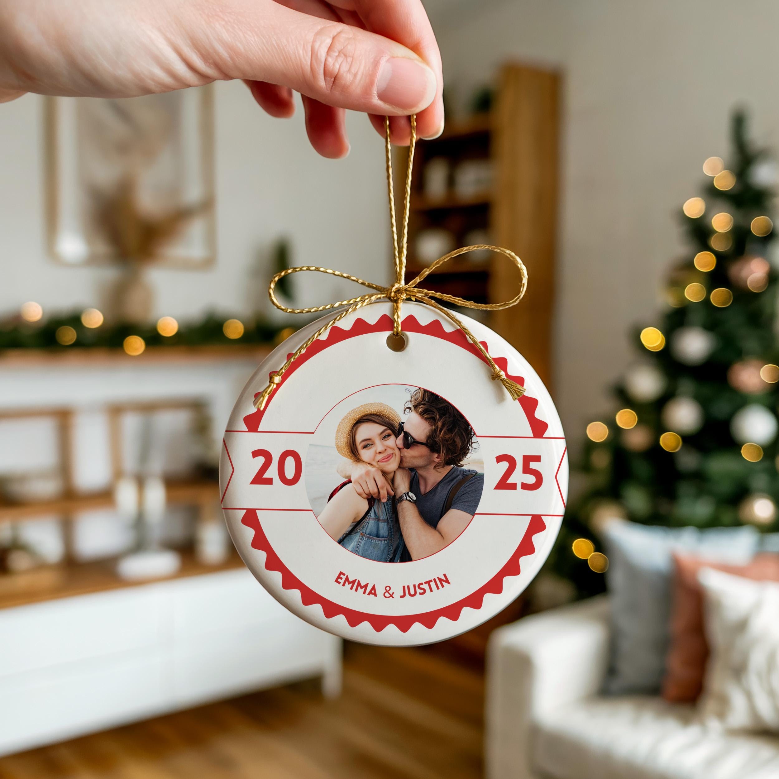 Custom Couple photo ornament, Personalized Christmas gift Bauble Wedding Keepsake Newly Wed