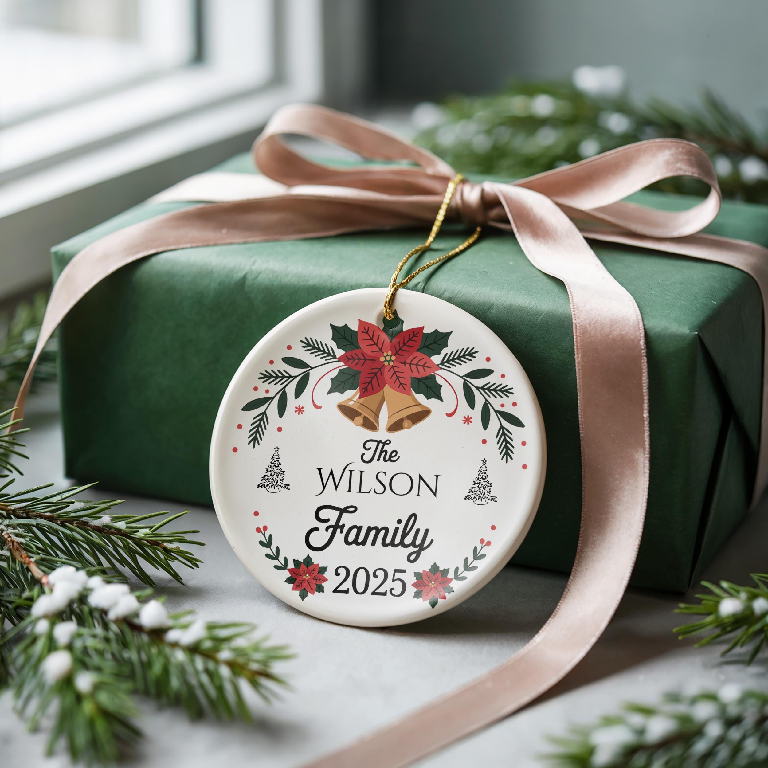 Family Name Christmas Tree Ornament, Custom Design, Personalized Holiday Keepsake Gift