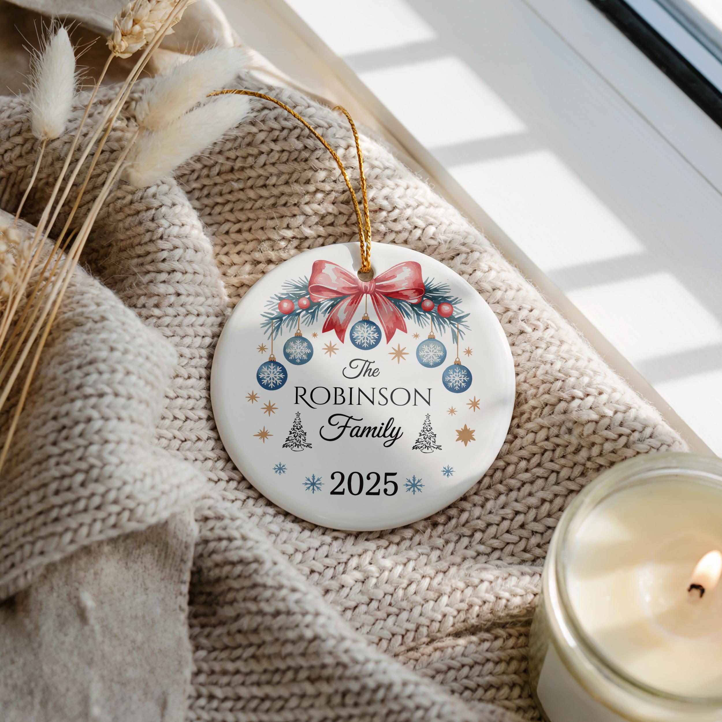 Family Christmas Tree Ornament, Personalized Holiday Gift, Custom Name Bauble Keepsake