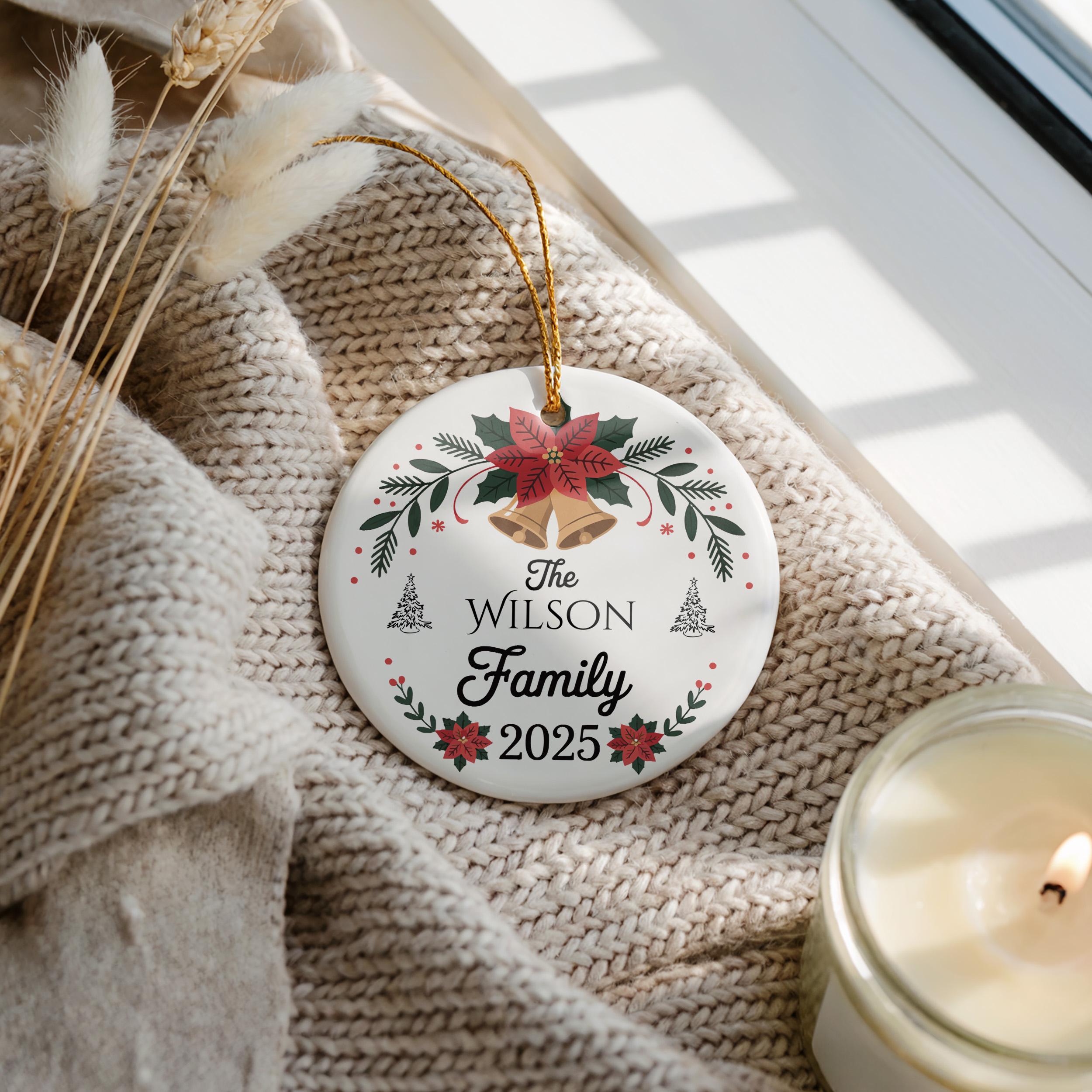Family Name Christmas Tree Ornament, Custom Design, Personalized Holiday Keepsake Gift