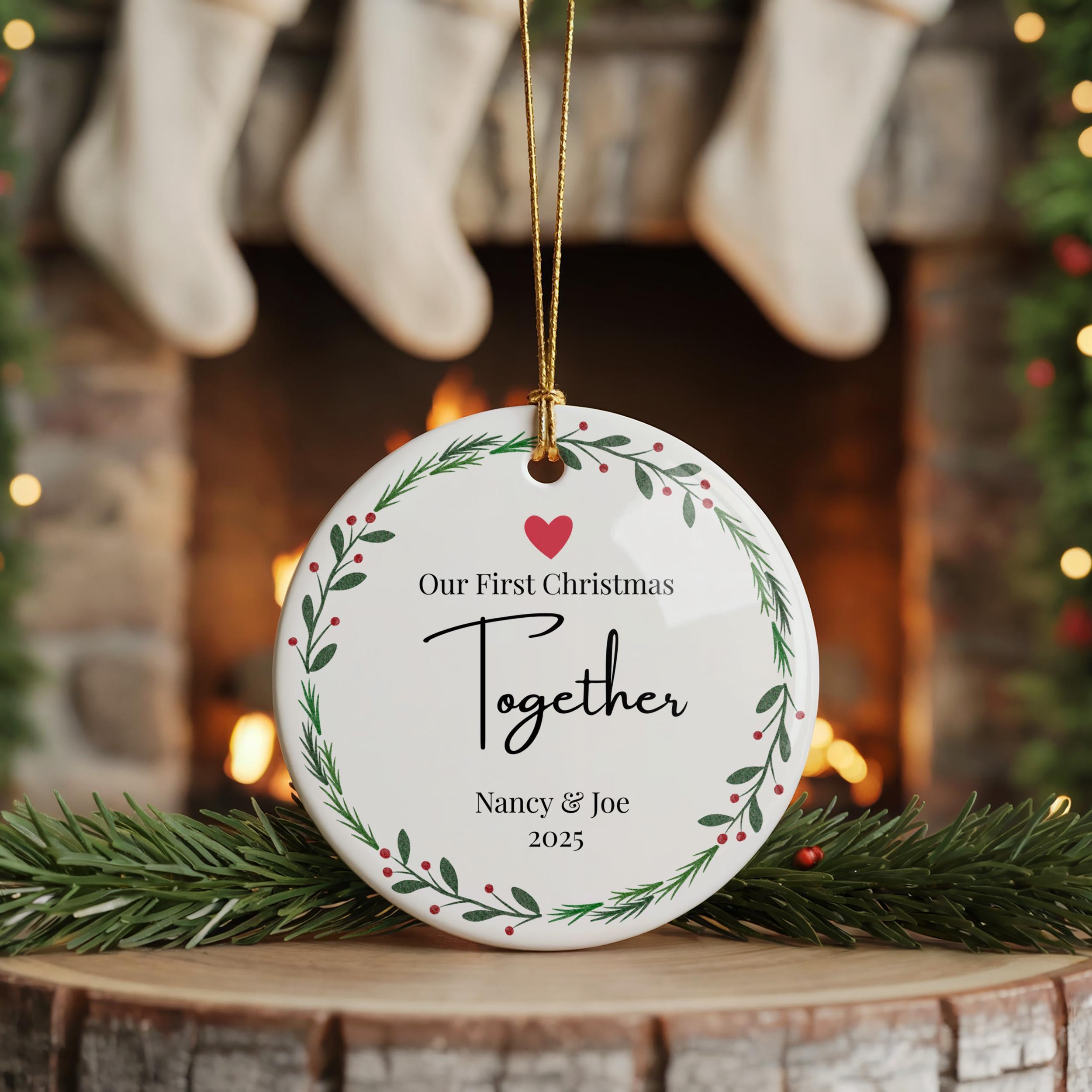 Our First Married Christmas Ornament, Personalized Bauble, Custom New Couple gift Xmas