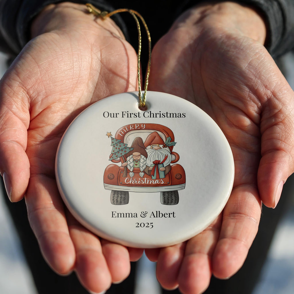 Cute Gnome Couple Ornament, First Christmas Together Personalized Bauble, Custom New Couple gift Xmas