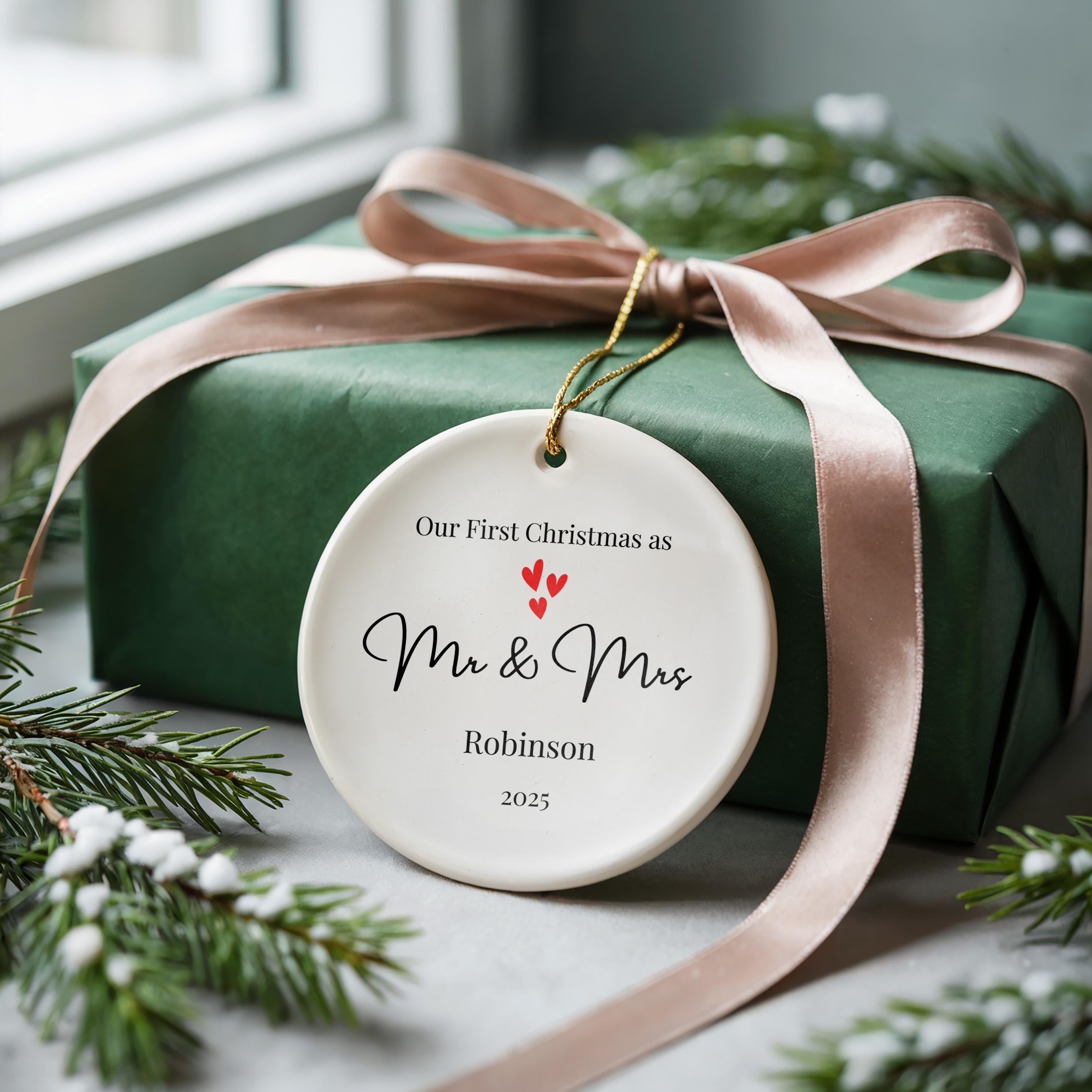 Mr Mrs Ornament, First Christmas Personalized Couple Bauble, Custom Gift new wed Xmas