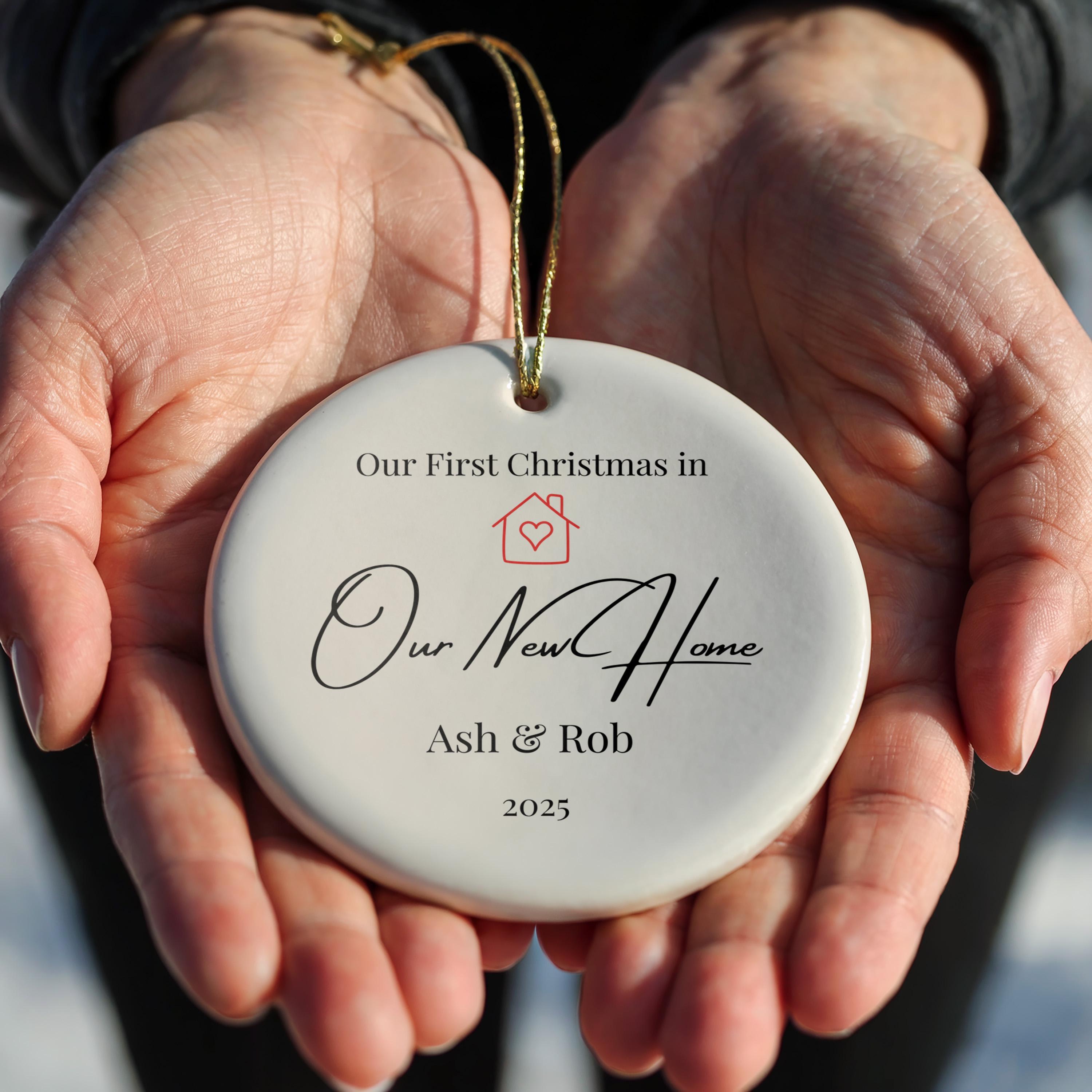 Our New Home Ornament, Personalized Christmas Housewarming Gift, Custom Ceramic Acrylic Keepsake Bauble