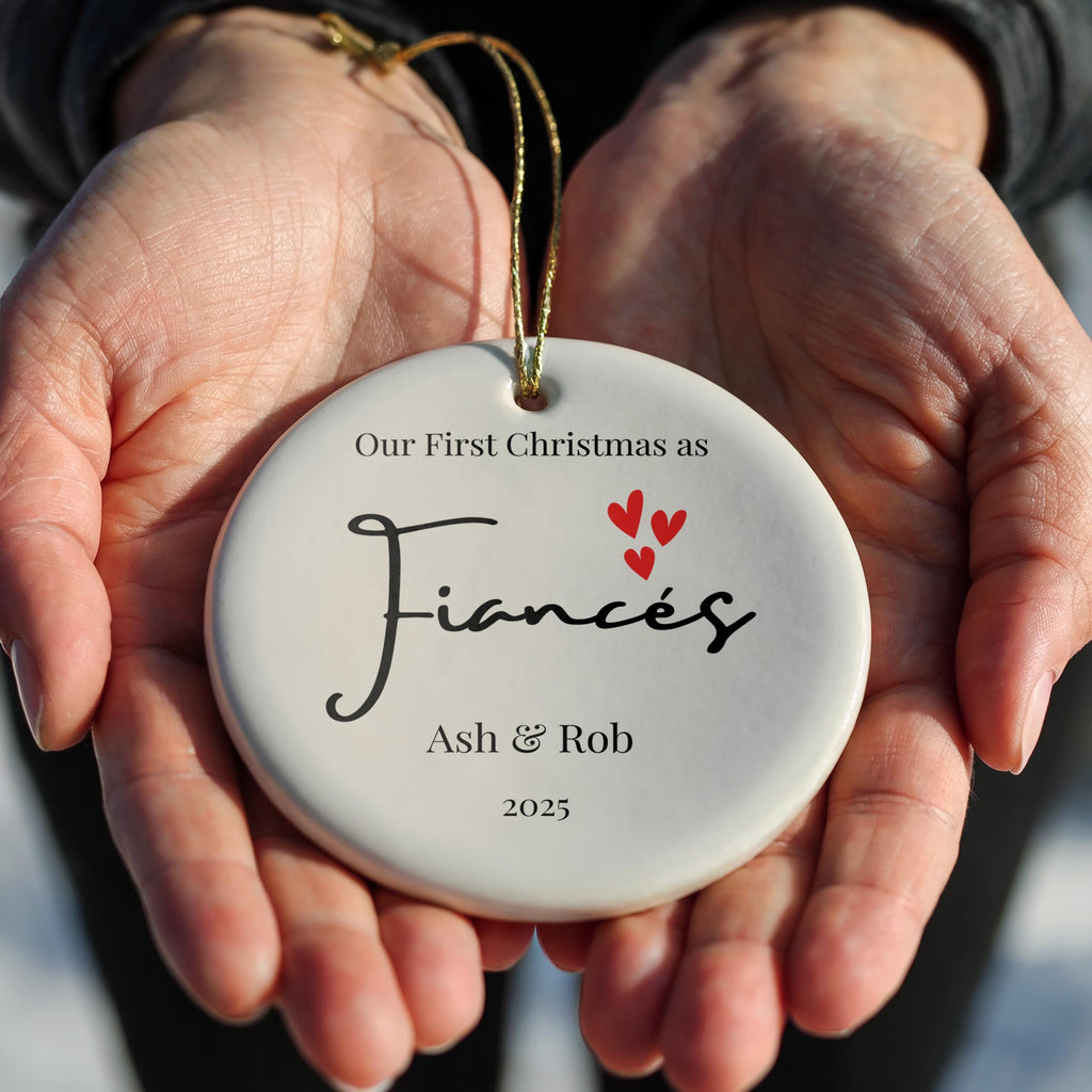 Fiance Ornament, Mr Mrs Ornament, First Christmas Personalized Couple Bauble, Custom Gift new wed Xmas