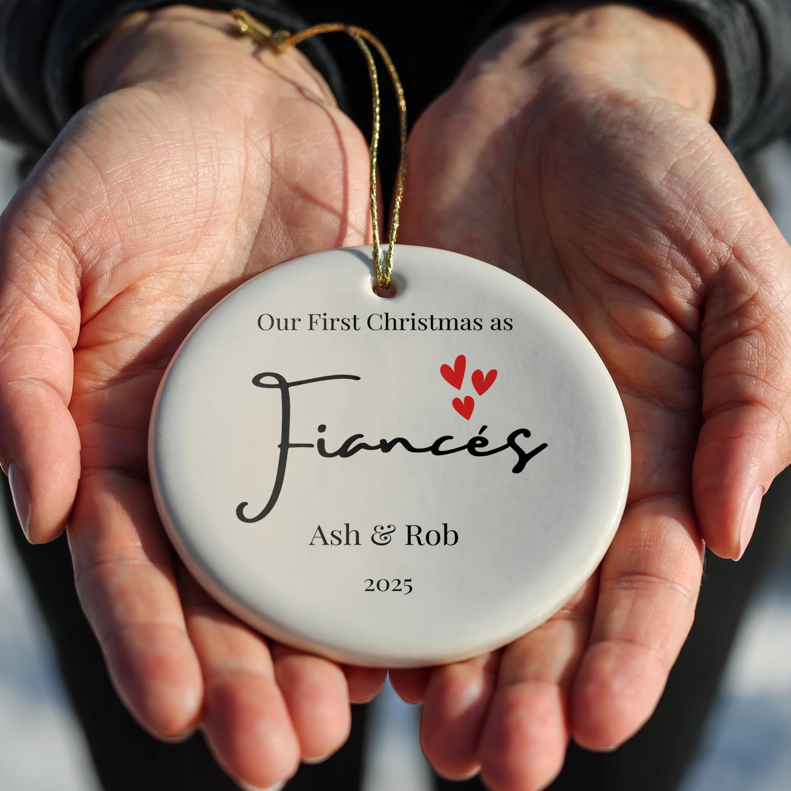 Fiance Ornament, Mr Mrs Ornament, First Christmas Personalized Couple Bauble, Custom Gift new wed Xmas