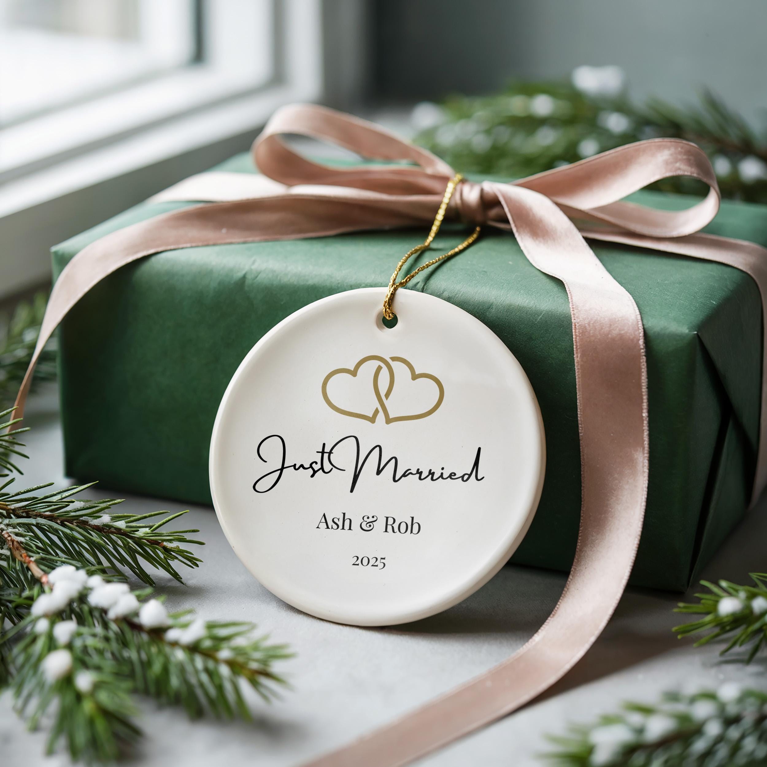 Just Married Ornament, Personalized Wedding Gift for Couple, Custom Mr and Mrs Christmas Keepsake