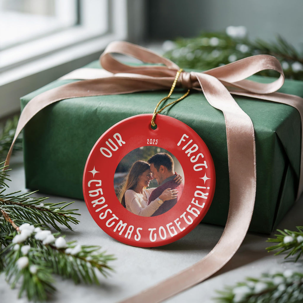 Couple photo ornament, Personalized Christmas gift, Custom Bauble Wedding Keepsake Newly Wed