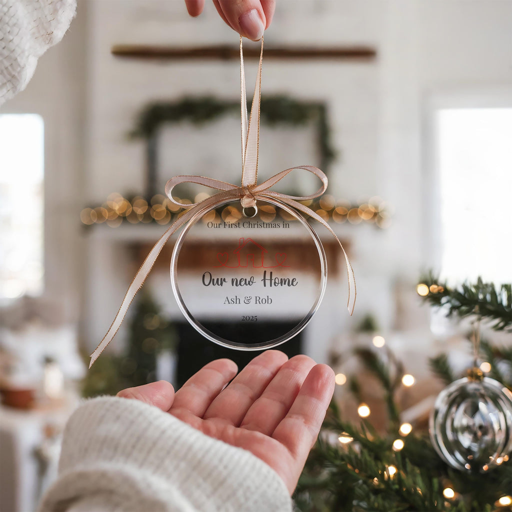 Personalized Our New Home Ornament, Christmas Housewarming Gift, Custom Ceramic Acrylic Bauble