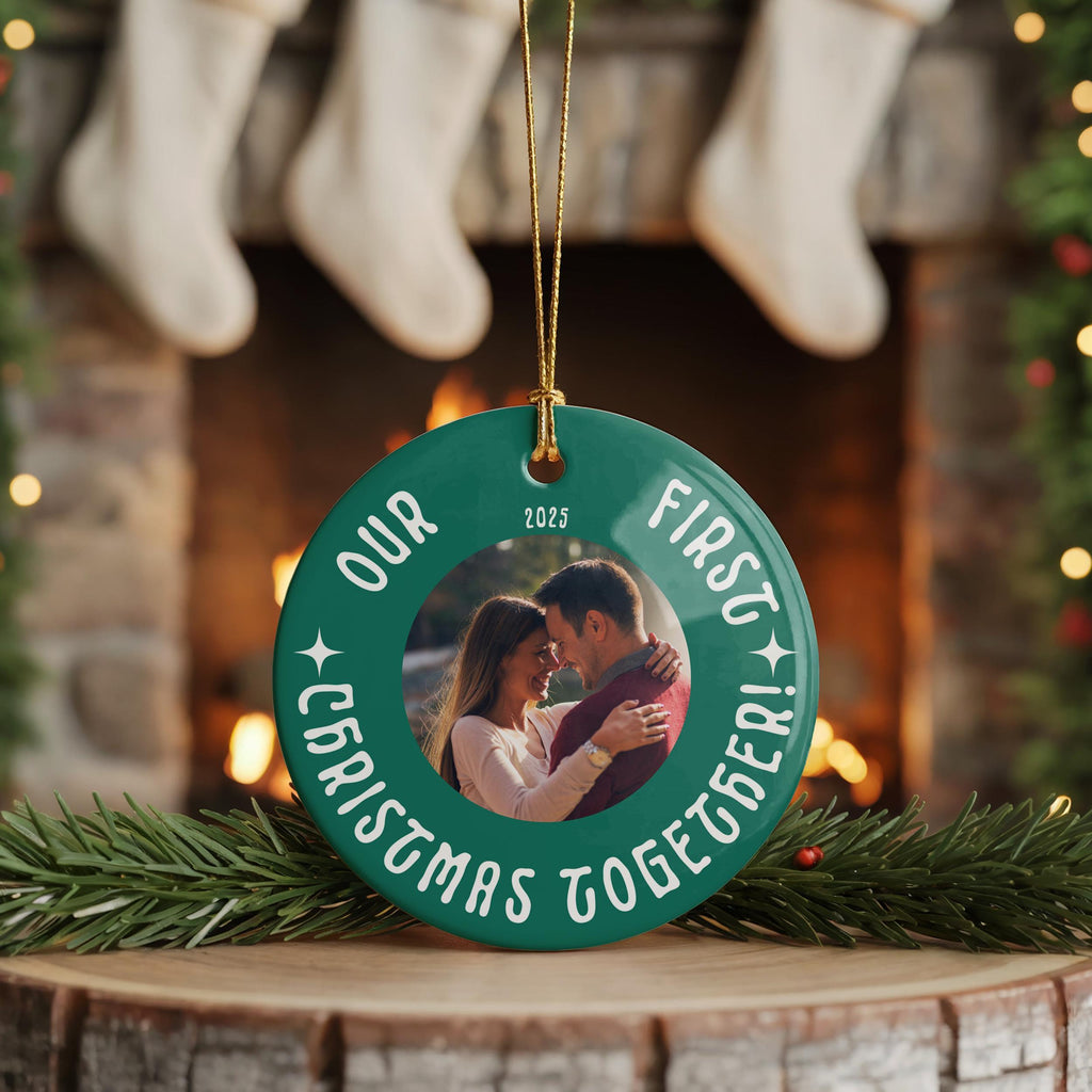 Personalized Couple photo ornament, Custom Christmas gift Bauble Wedding Keepsake Newly Wed