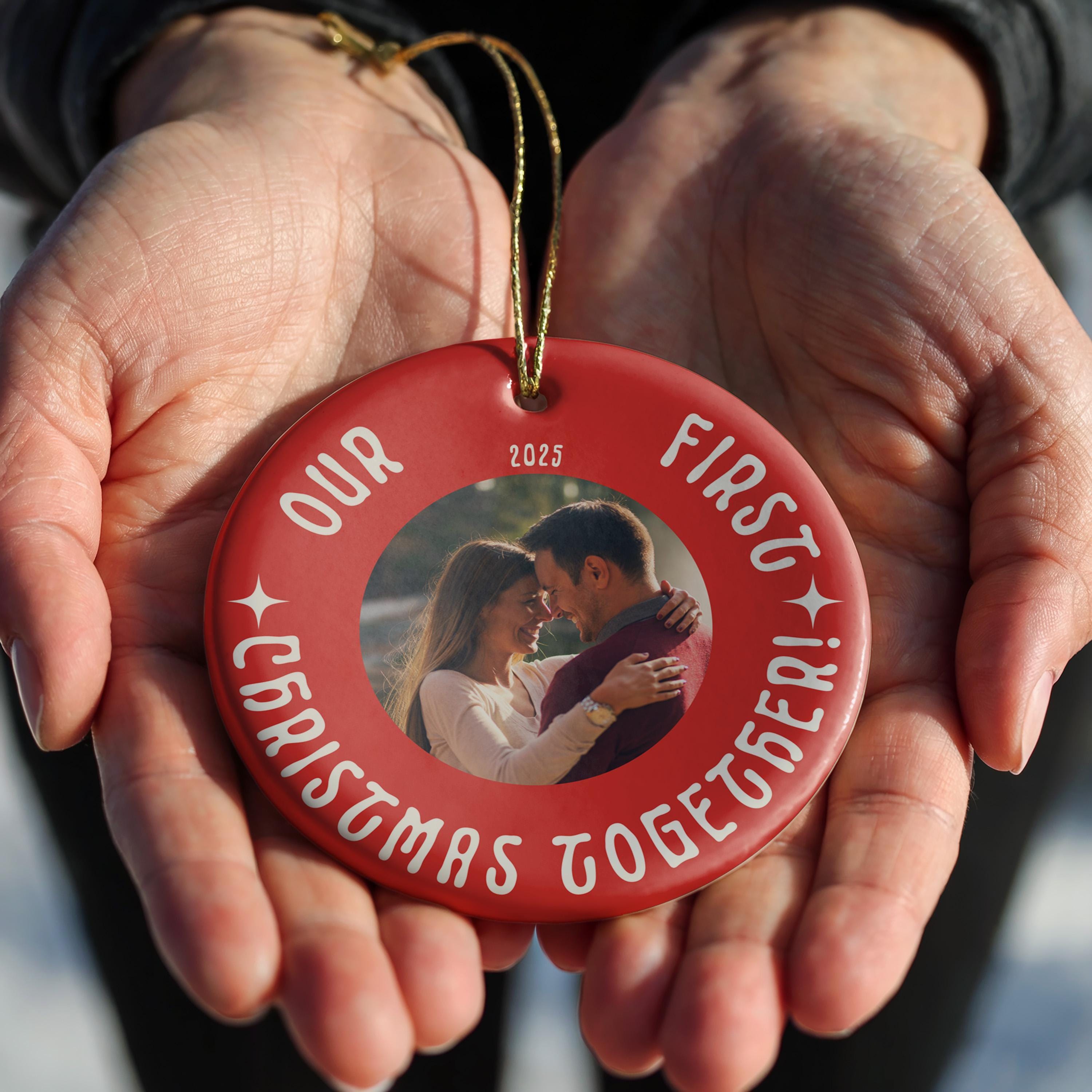 Couple photo ornament, Personalized Christmas gift, Custom Bauble Wedding Keepsake Newly Wed