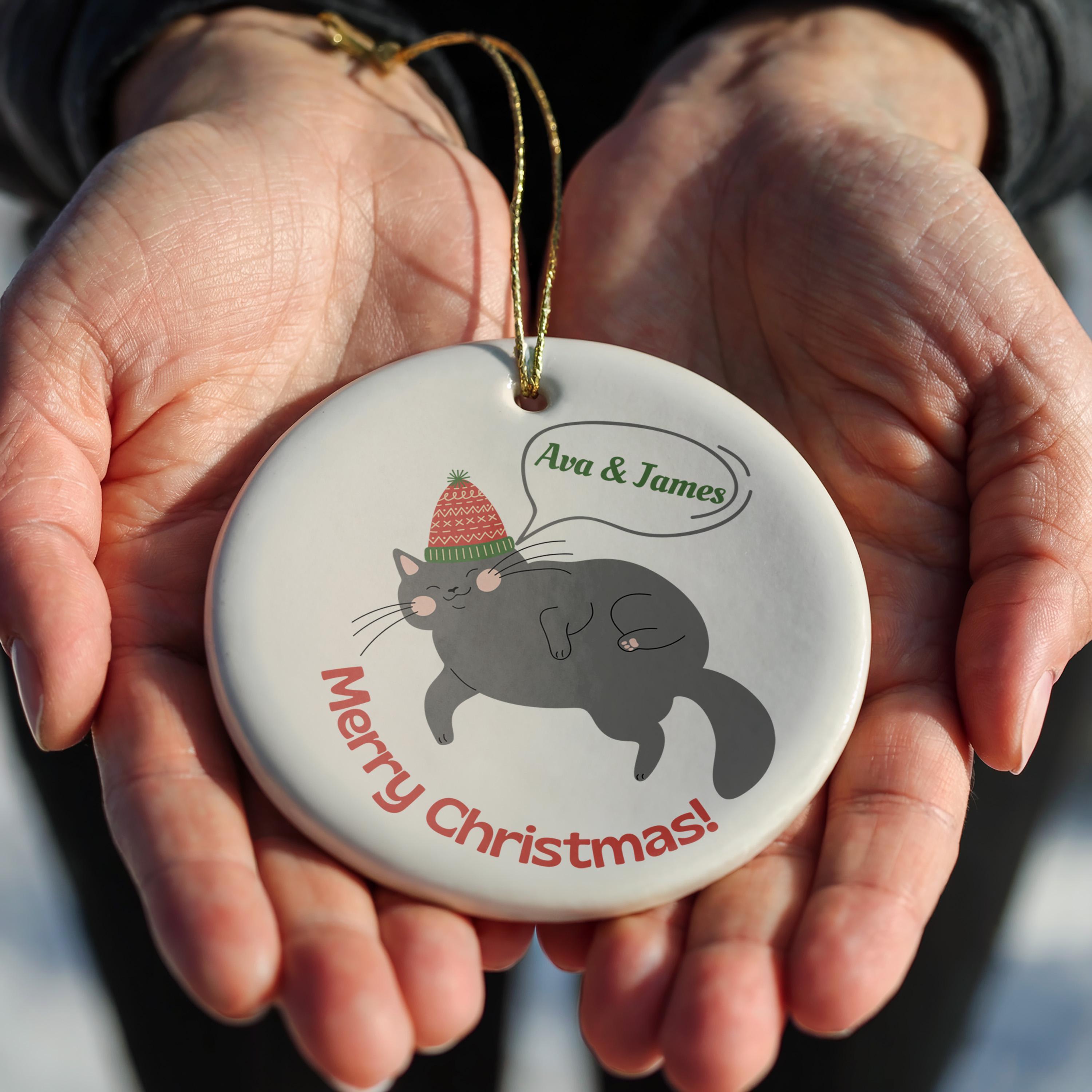 Cat Ornament, Cat Lover Personalized Christmas Bauble, Custom Name Xmas Gift For Pet Owner