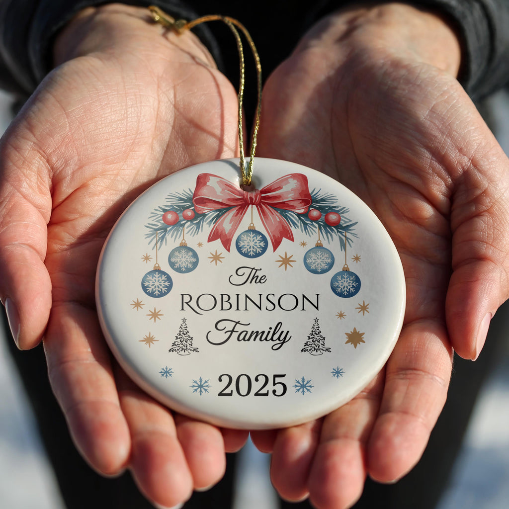 Family Christmas Tree Ornament, Personalized Holiday Gift, Custom Name Bauble Keepsake
