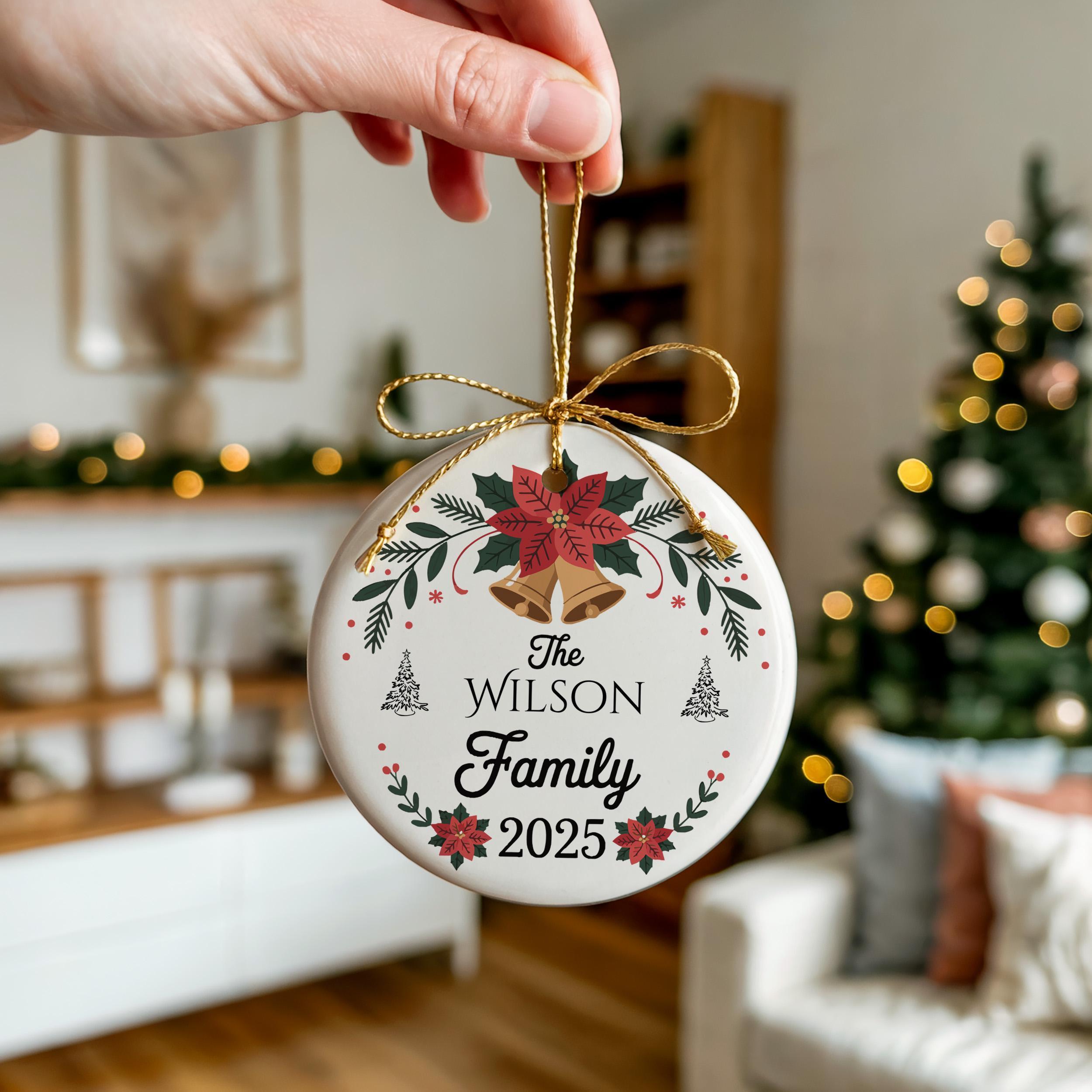 Family Name Christmas Tree Ornament, Custom Design, Personalized Holiday Keepsake Gift
