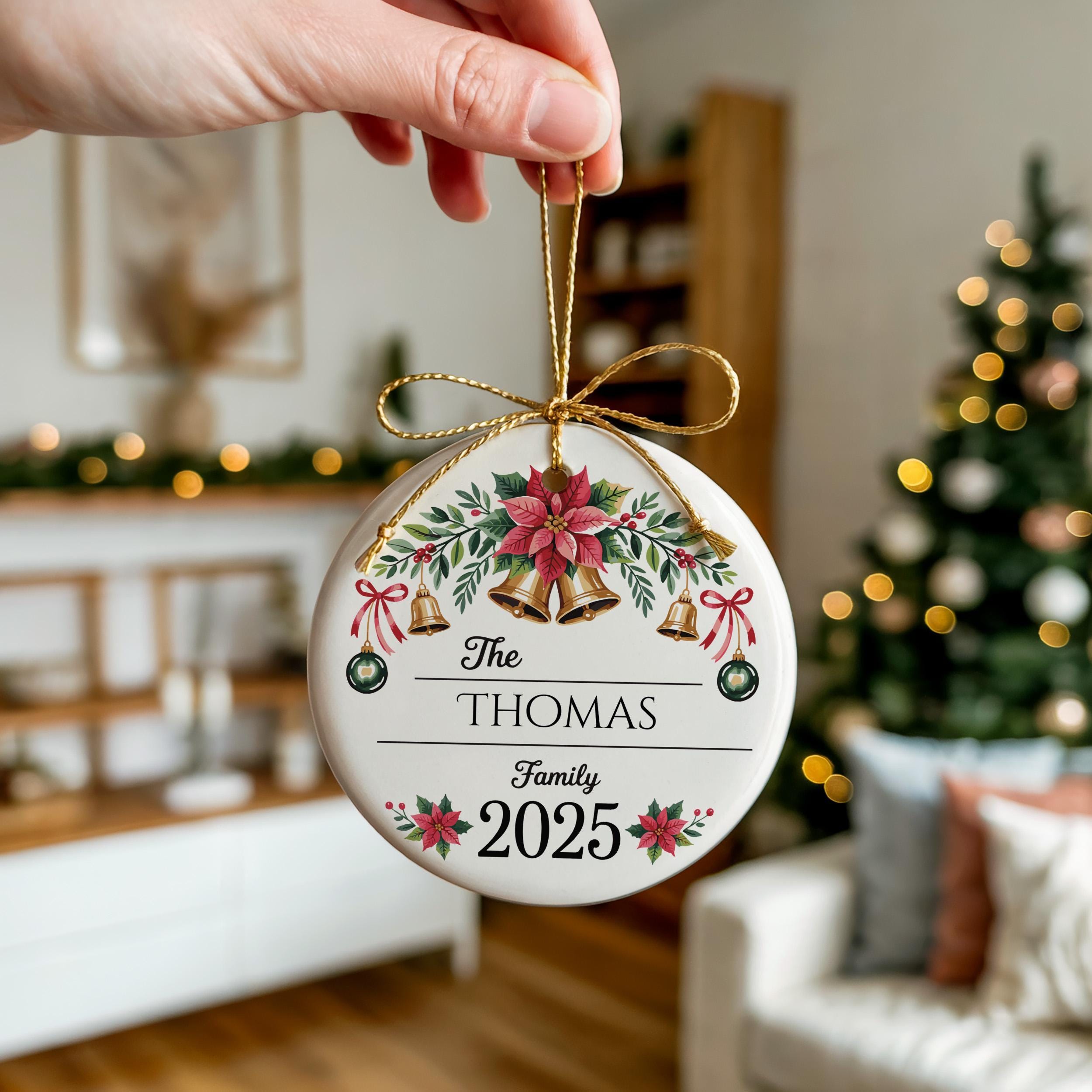 Elegant Family Name Christmas Ornament, Personalized Holiday Keepsake, Custom Gift for Families