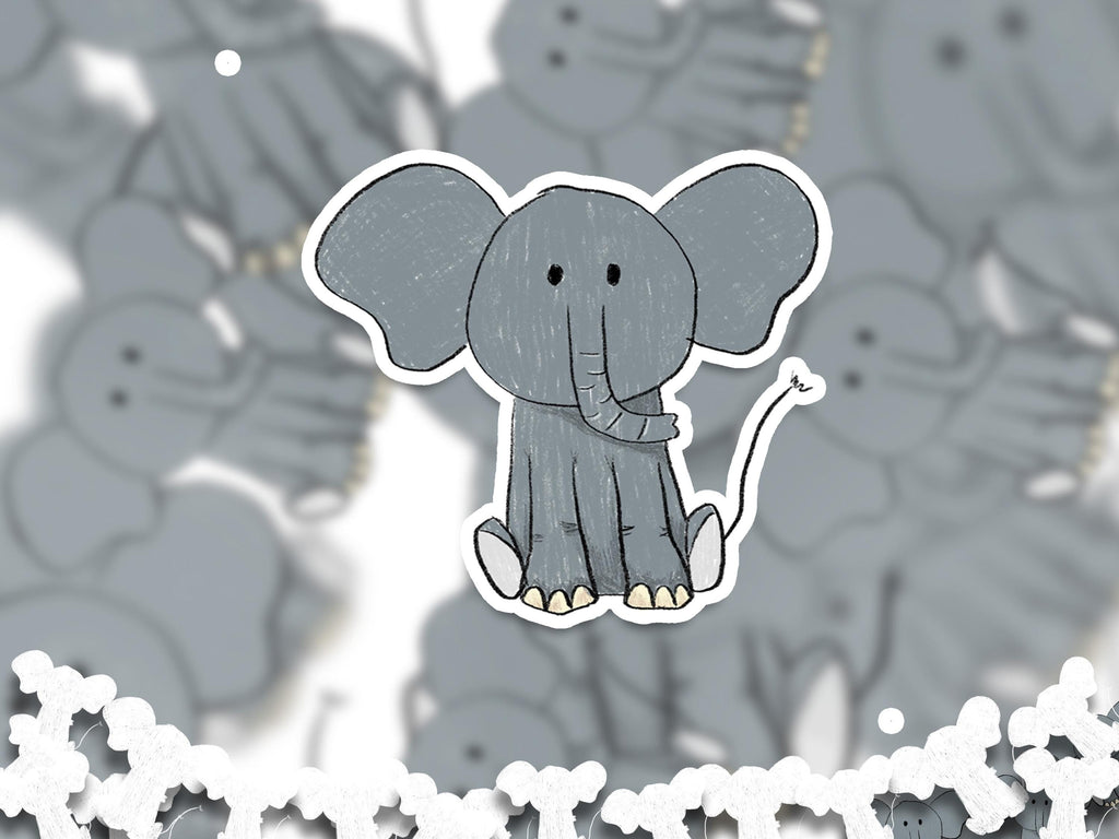 Cute Elephant Sticker, Hand-Drawn Animal Cartoon Vinyl Decal for Journal, Water Bottle, Scrapbook