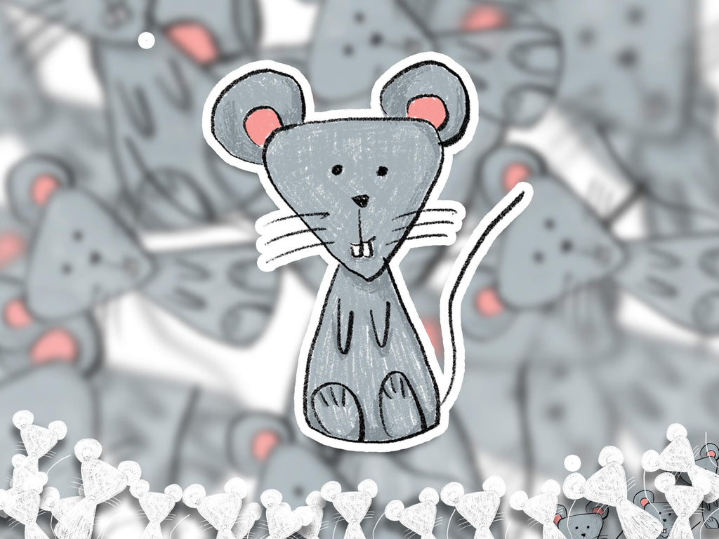 Cute Mouse Sticker, Hand-Drawn Animal Cartoon Vinyl Decal for Journal, Water Bottle, Scrapbook