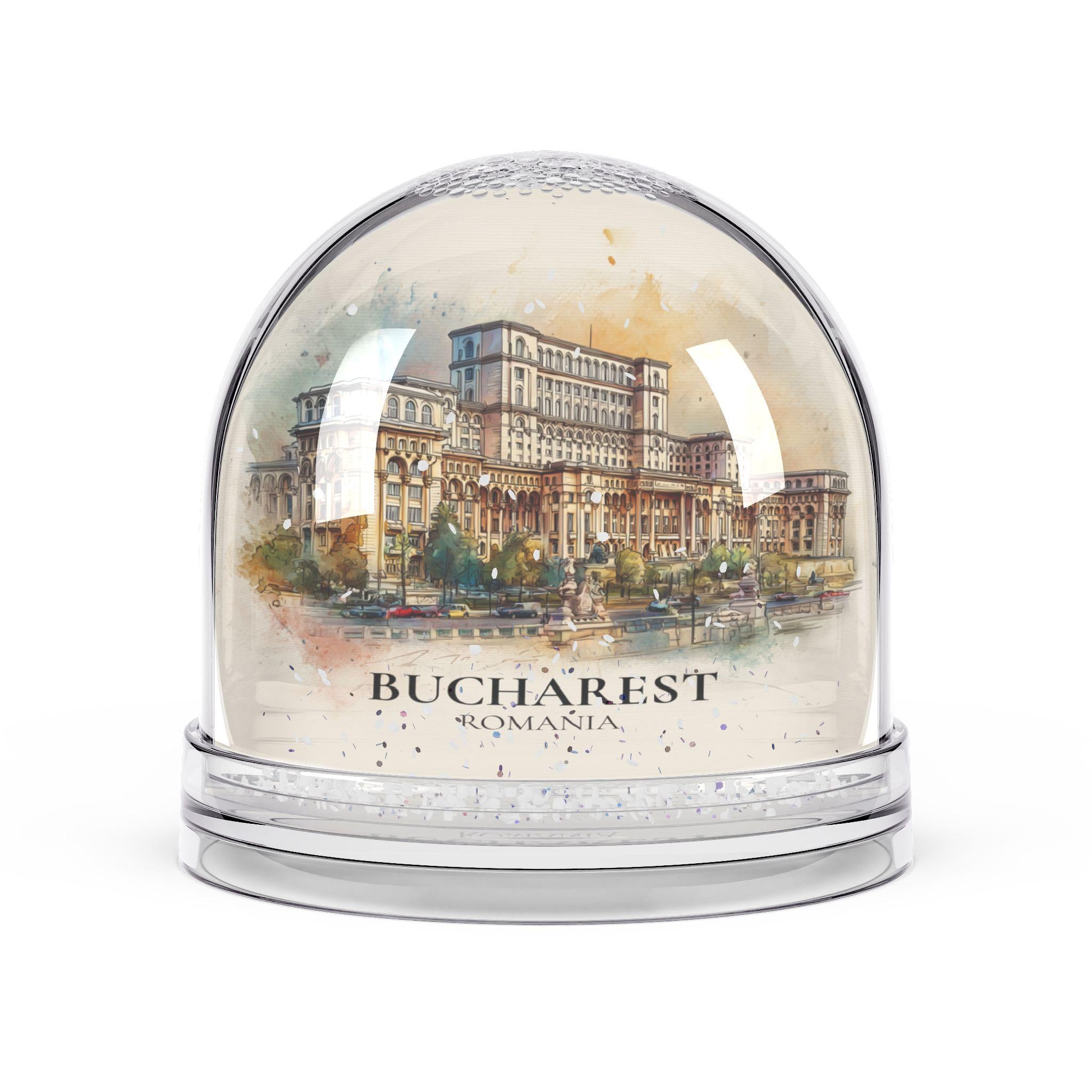 Bucharest Romania Snow Globe, Personalized Watercolor, Custom Travel Souvenir Keepsake City Dome