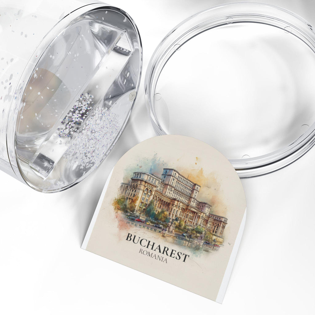 Bucharest Romania Snow Globe, Personalized Watercolor, Custom Travel Souvenir Keepsake City Dome